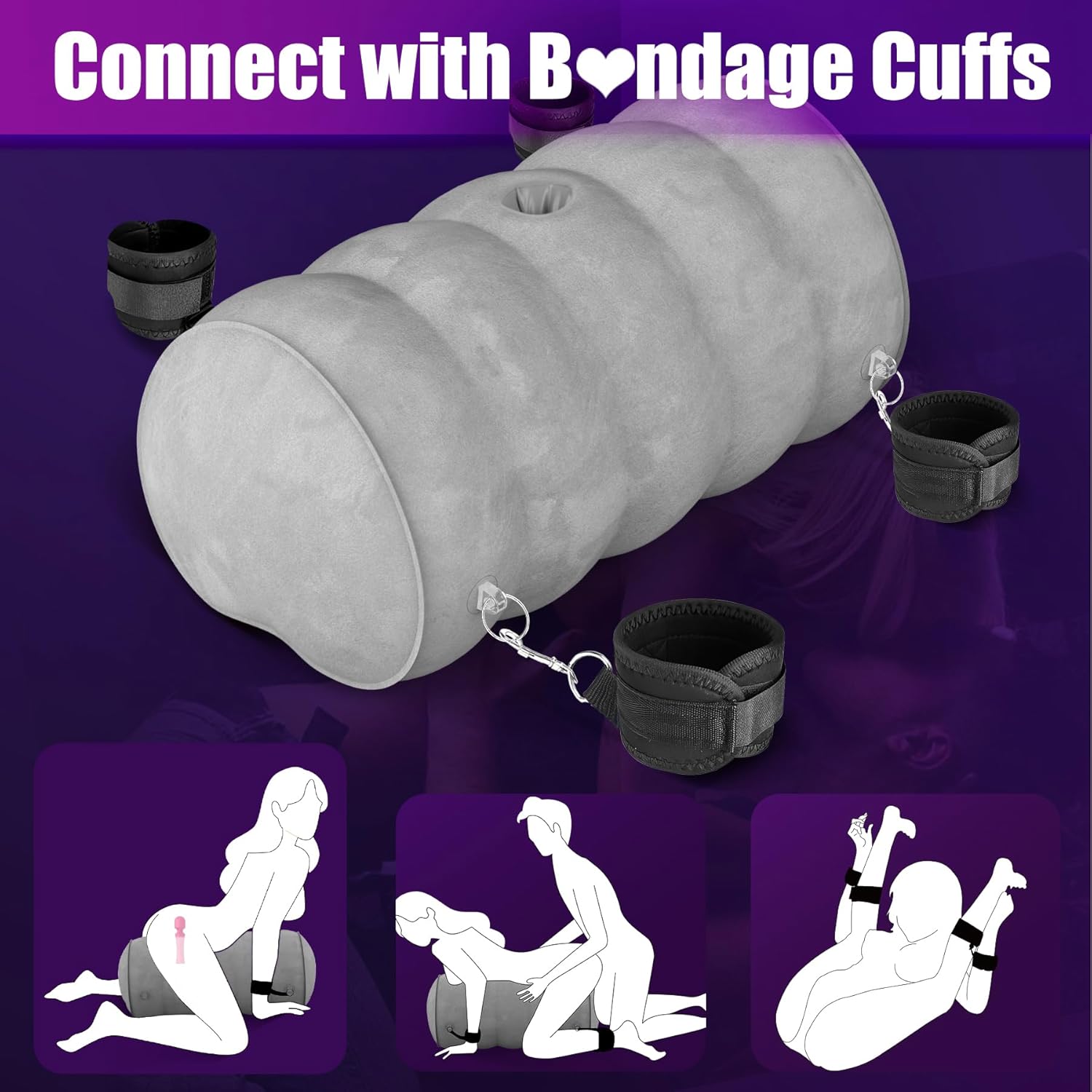 Sex Pillow Couples Sex Toys, BDSM Toys Mount Dildo Pillow Sex Toy with Bondage, Heart-Shaped Support Inflatable Sex Chair Sex Furniture for Bedroom, Sex Toys for Women Couple