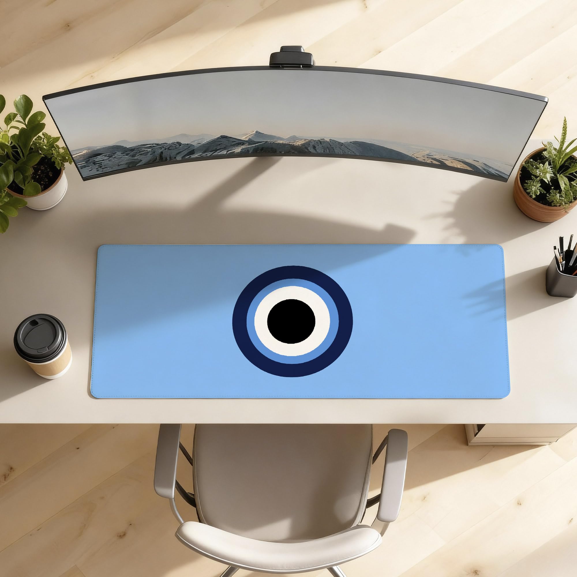 SoulAbiti Minimalist Evil Eye Guard Extended Desk Pad (36x14 Inch) - Mystic Symbol Series XXL Mouse Pad - Non-Slip Rubber Base & Stitched Edges 2