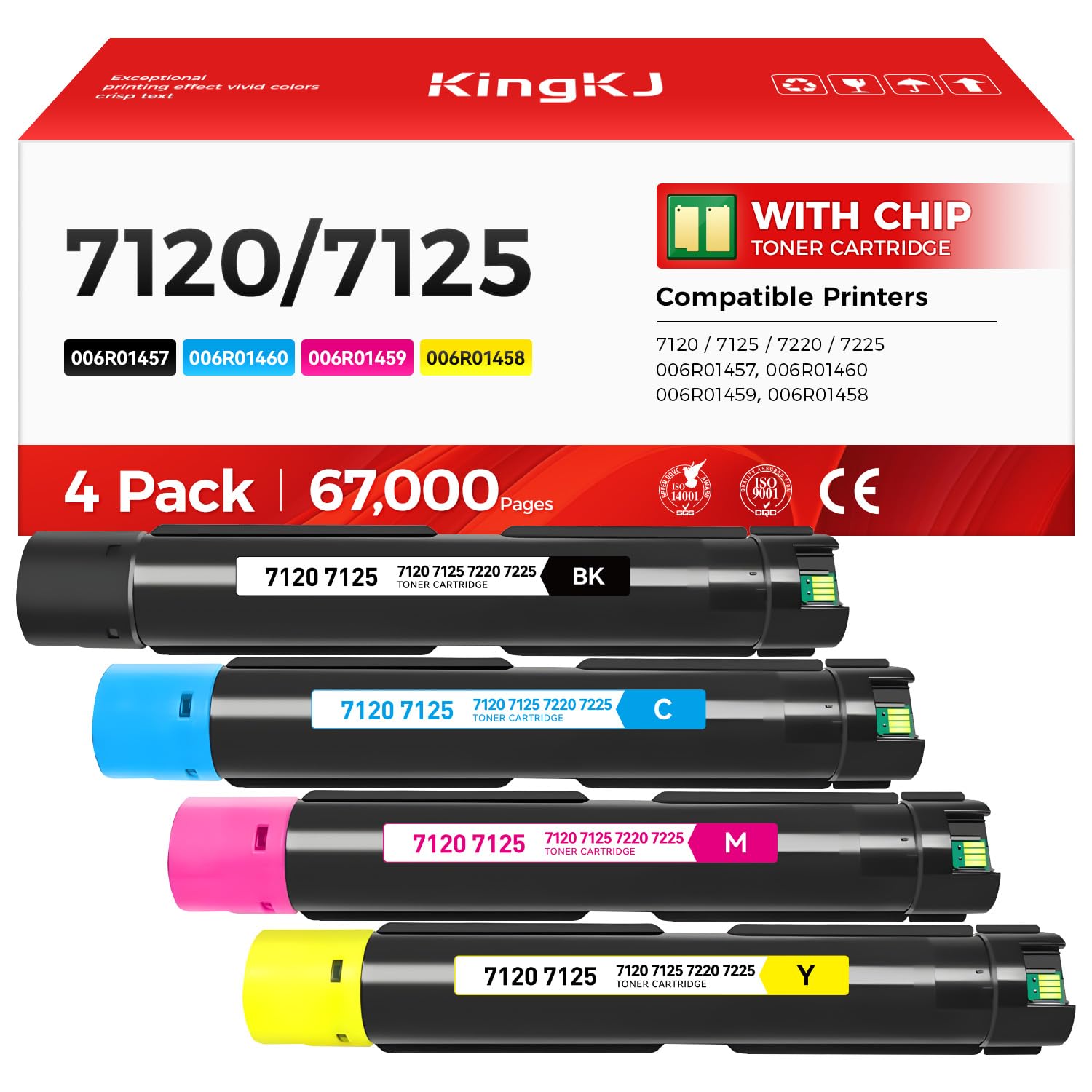 WorkCentre 7120 7125 Toner Cartridge Set 4-Pack Replacement for Xerox 006R01457 006R01460 006R01459 006R01458 Compatible with Xerox WorkCentre 7120 7125 7220 7225 Printer Ink Black Cyan Magenta Yellow