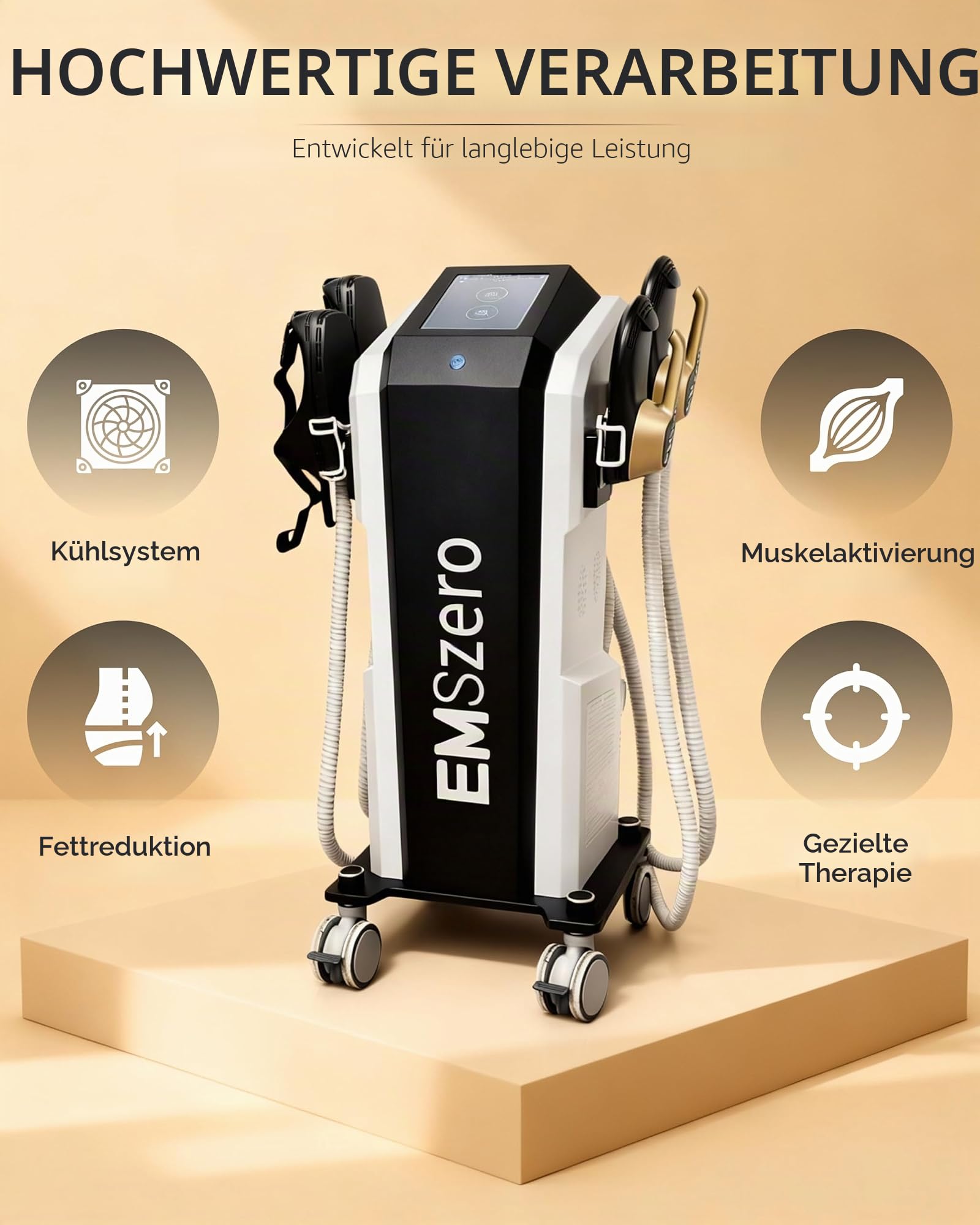 EMS Muskelstimulator Ganzkörper Professional | Body Sculpting Gerät mit 4 Applikatoren | Muskelaufbau Po Trainer | EMS Bauchmuskel Stimulator | Körperformungsgerät Schwarz/Gold