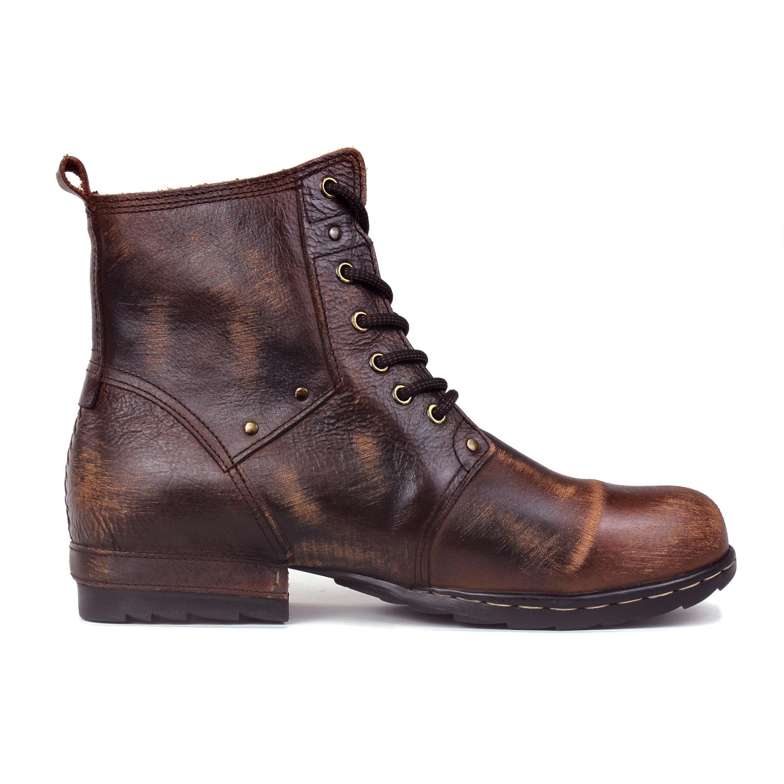 OSSTONE Vintage Braun Herren leder retro chukkastiefel Worker biker boots-motorrad-leder-schuhe für Schnürstiefeletten boots OS-6015-6-Vintage-DE-R