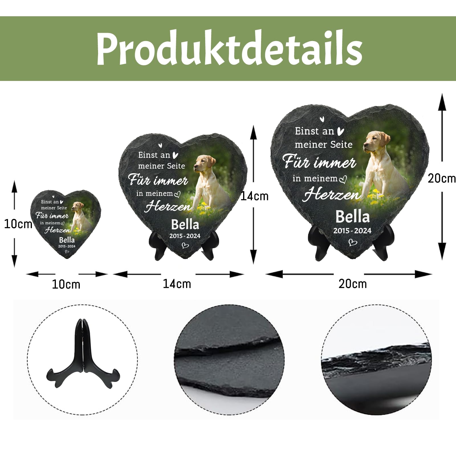Personalisierter Gedenkstein für Haustiere, herzförmige Plakette mit Foto, Geschenke zum Verlust von Hunden/Katzen – Name, Datum