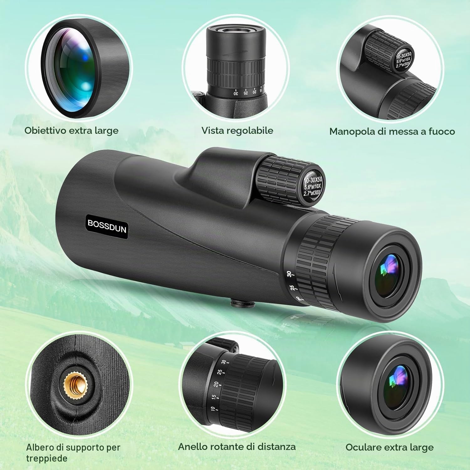 Monoculare BOSTRON 8x42 Con Treppiede, Per Birdwatching E Caccia, Impermeabile E Leggero, Nero