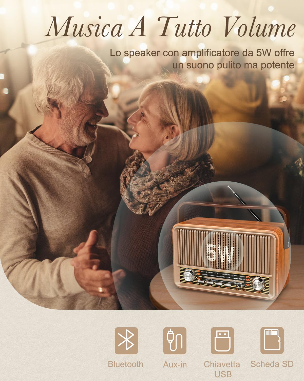PRUNUS J-120 Radio Portatile Vintage Legno FM/AM/SW Altoparlante Bluetooth Retro Batteria Ricaricabile 1800 mAh