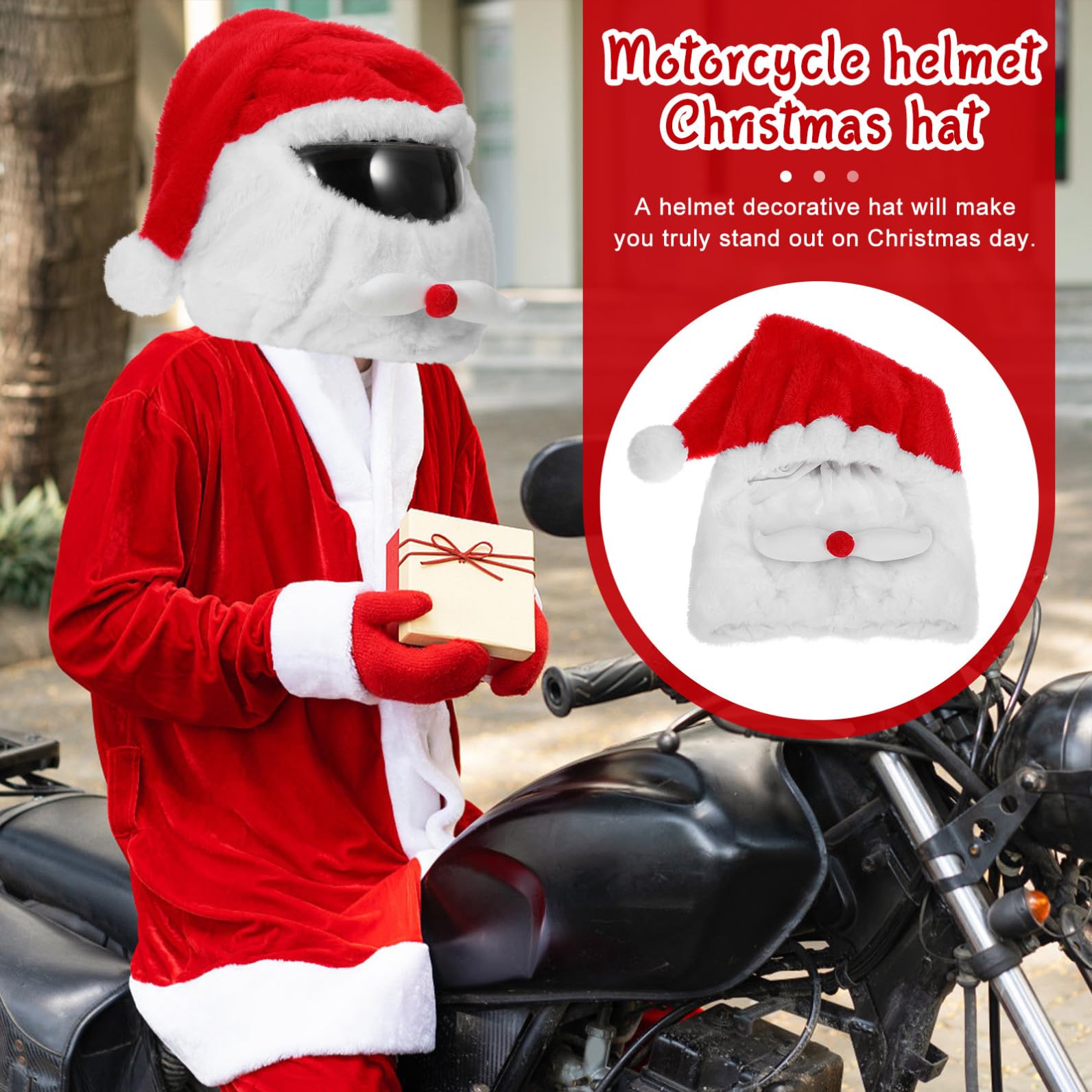 iplusmile Sombrero de Casco de Navidad Cubierta Completa del Casco Cubierta de Adulto Sombrero de Santa Claus para Motocicleta s o Gorra de s poliéster Rojo