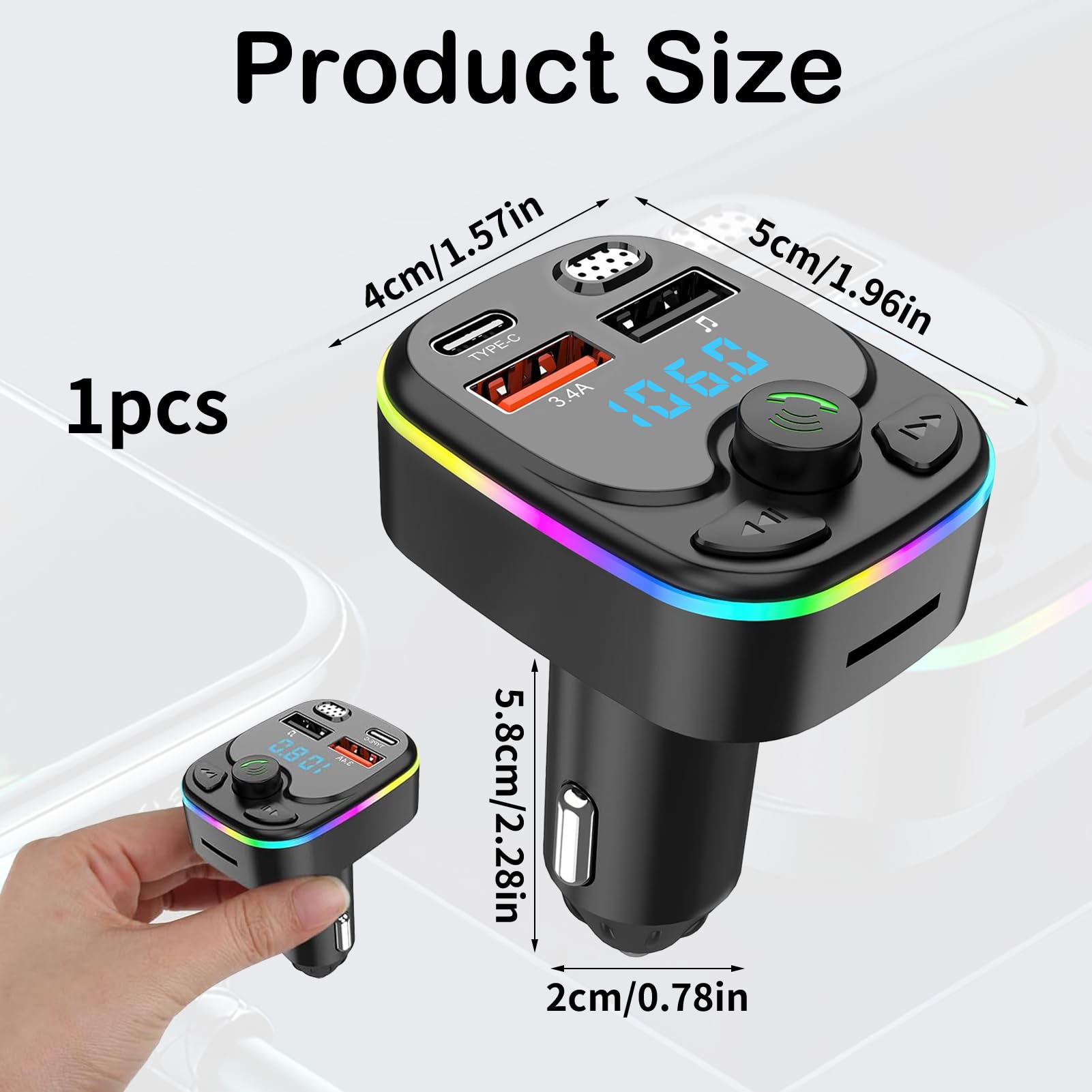 Trasmettitore FM Bluetooth per auto, adattatore per accendisigari, trasmettitore radio, supporta Trasmettitore FM Bluetooth per auto, adattatore per accendisigari, trasmettitore radio, supporta