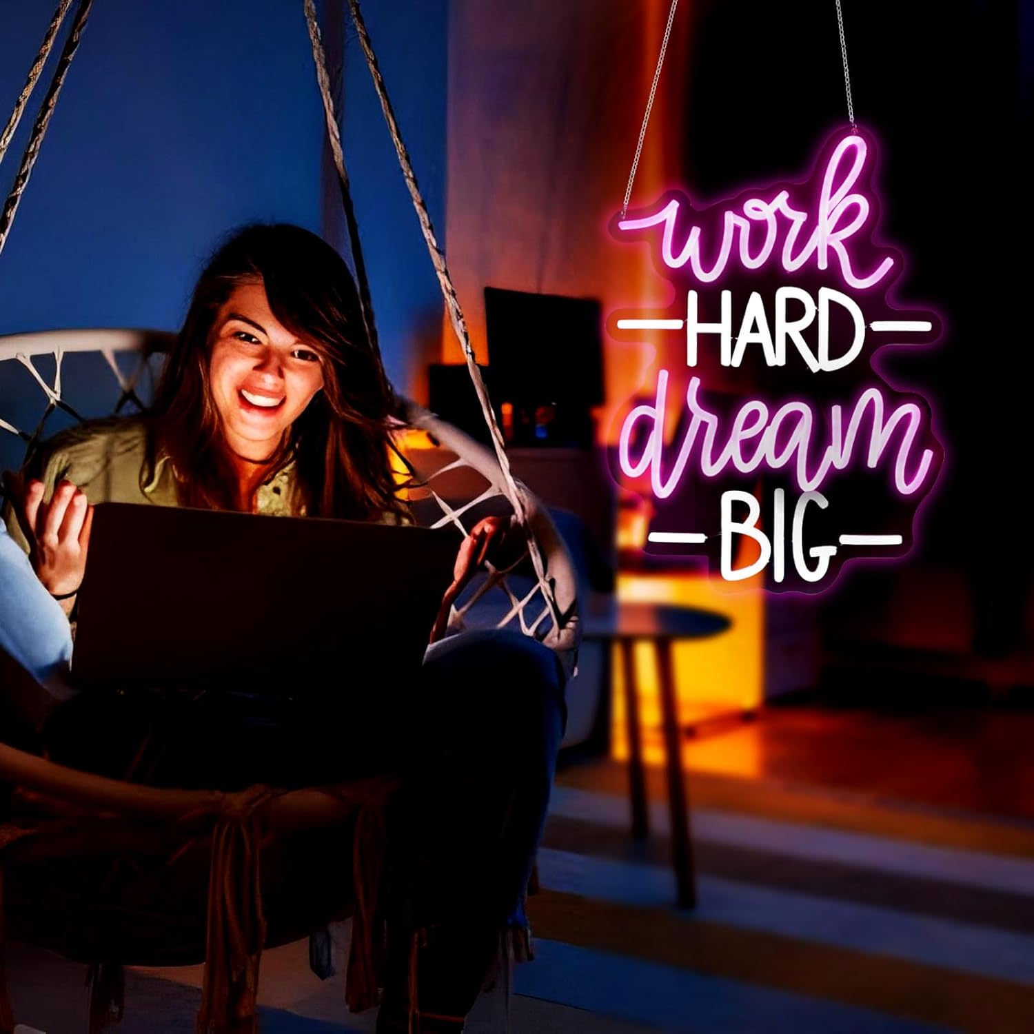 Work Hard Dream Big Neon Sign Led Neon Lights Neon Signs for Wall Decor Light Up Sign for Birthday Party Club Gift