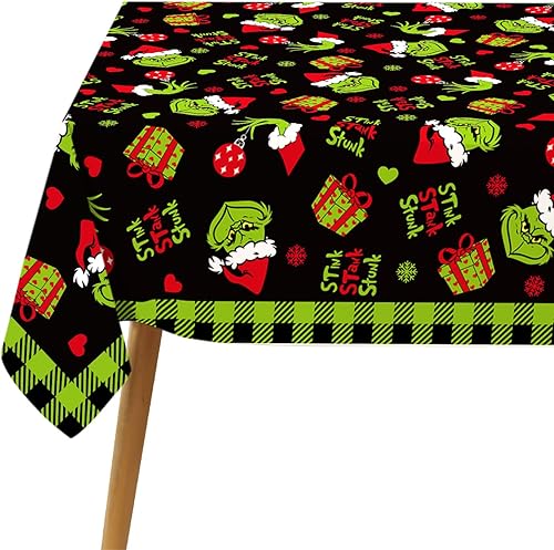 Miniatura 10 de Hafangry Mantel de Navidad de elfo verde de Navidad, decoración de fiesta de invierno, cocina, comedor, decoración del hogar (negro y rojo, 60 x 104