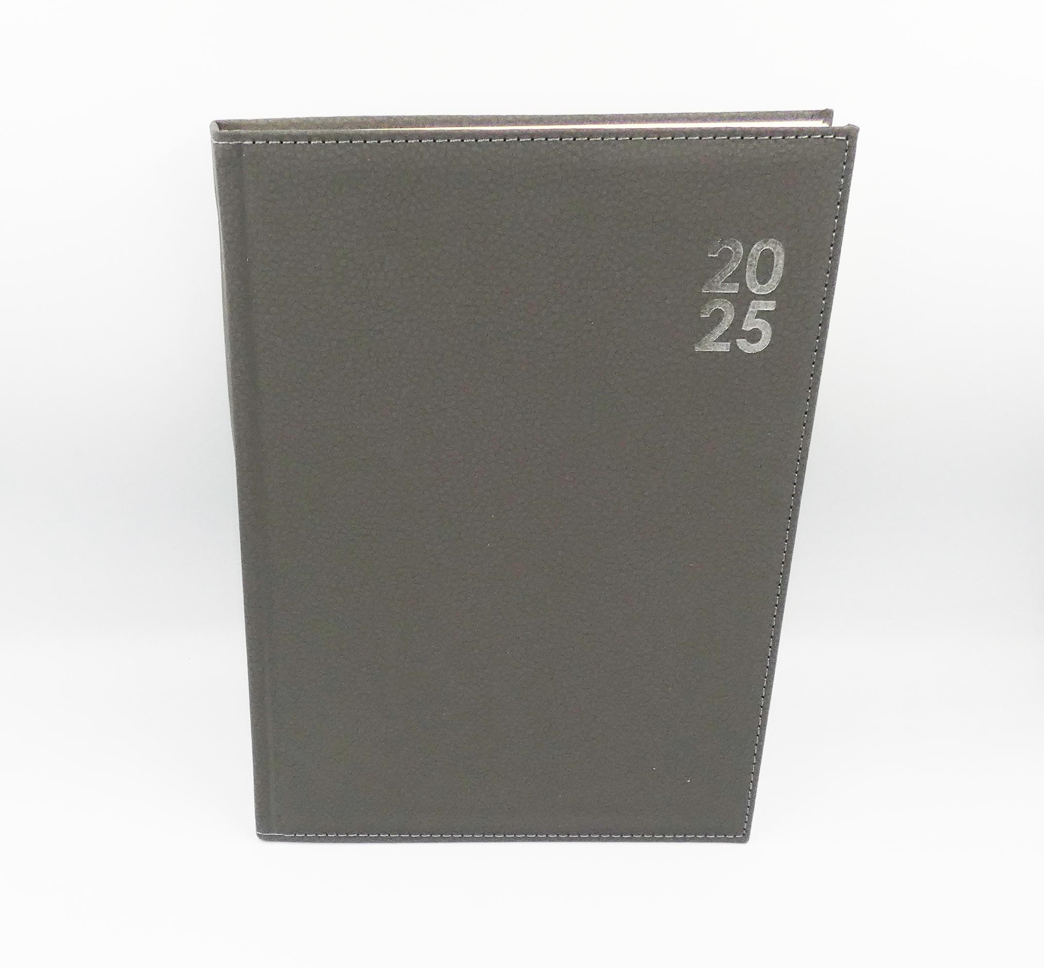 Agenda 2025 tamaño A4, día por página, color gris, a la moda, A4, DAP, diario diario de piel sintética, marcador de cinta, 8 am a 8 pm, ranuras para horas