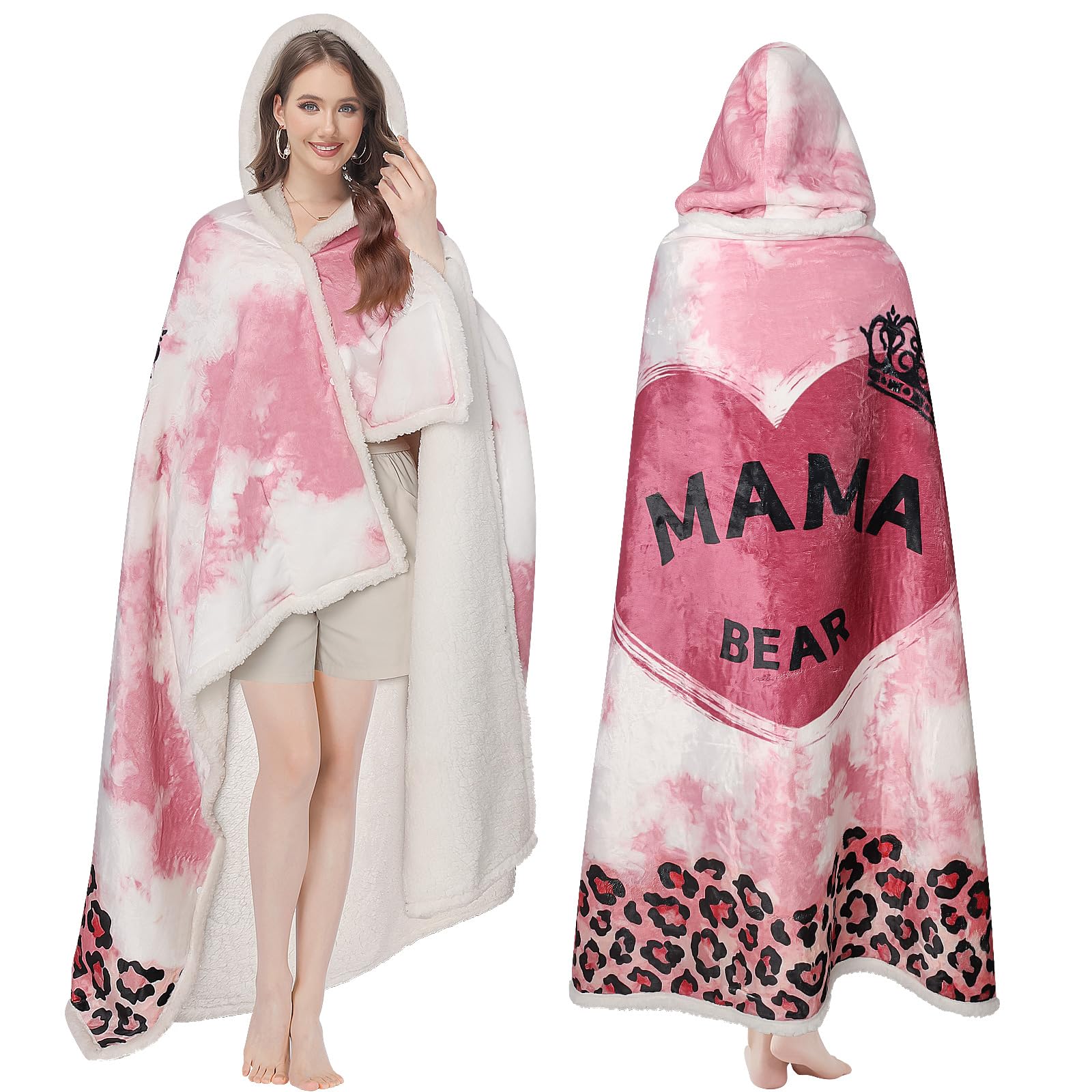 pewjury Regalo per donne, coperta portatile, coperta per divano, coperta per abbraccio, coperta con maniche, per donna, mamma, idea regalo (rosa, 130 x 185 cm)