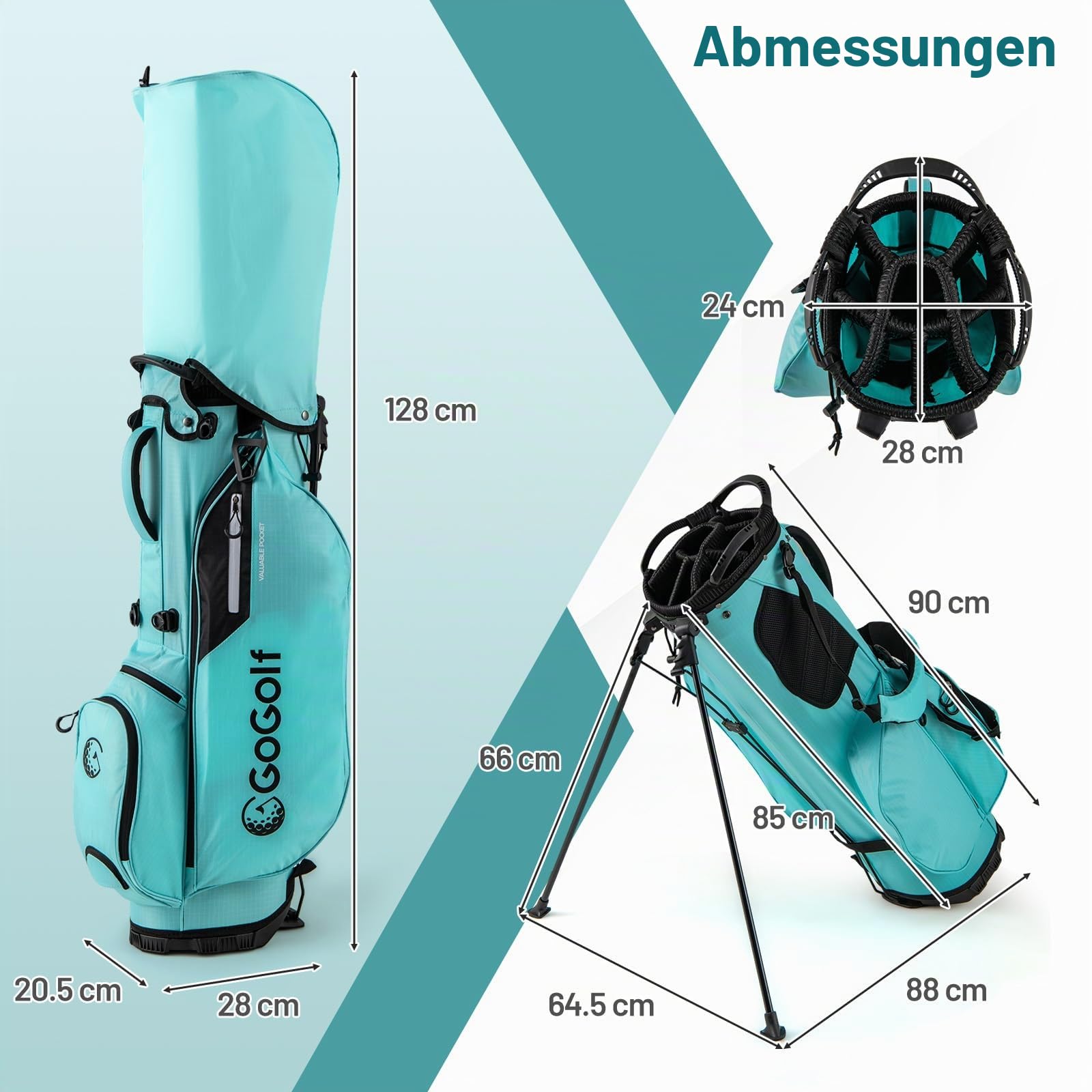 LIFEZEAL Golftasche, Leichte Stativtaschen mit 8 oberen Fächern und 5 Reißverschlusstaschen, Golfbag mit Regenschirmhalter, Regenschutz & verstellbarem Schultergurt für Frauen & Männer