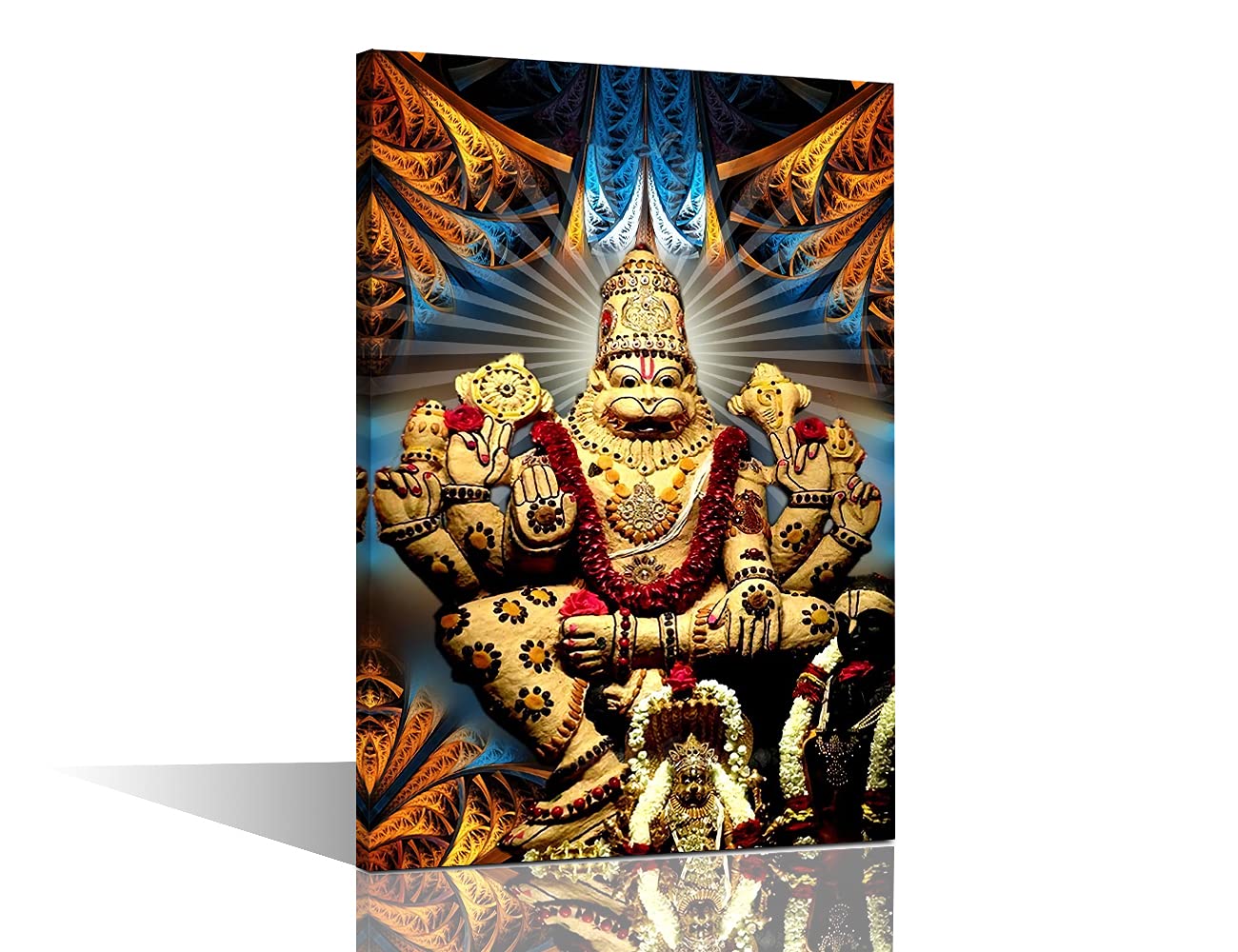 TUMOVO Living Room Wall Decorations Indian God Decor Narasimha Pictures for Bedroom 1 Piece Hinduism Cultural Canvas Wall Art Home Decor Framed Gallery-Wrapped Stretched Ready to Hang (16''Wx 24''H)