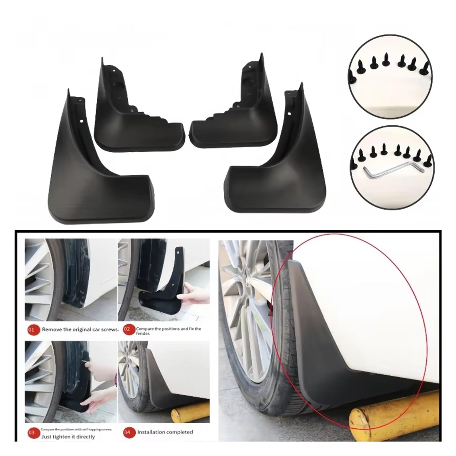 Aletas Barro Para Universal SUV Truck 4 Piezas Neumático Guardabarros Contra Salpicaduras Tornillo Incluido Protector Rueda Delantera Trasera Faldillas Antibarro Guardabarros
