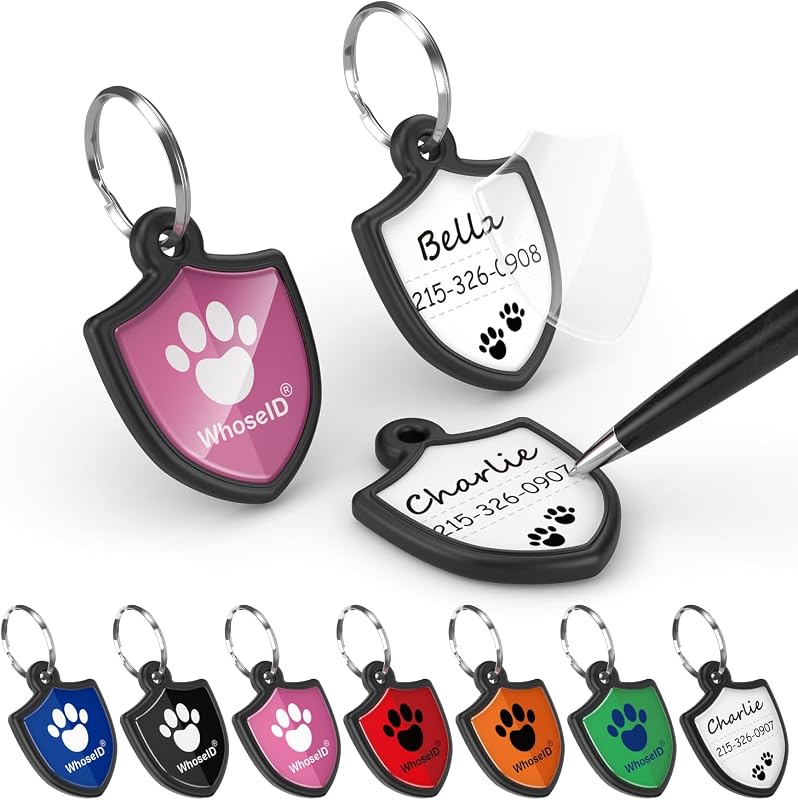 Plaquinha de Identificação para Cães e Gatos WhoseID, Modelo WriteTagA6, Formato Escudo, Pacote com 2