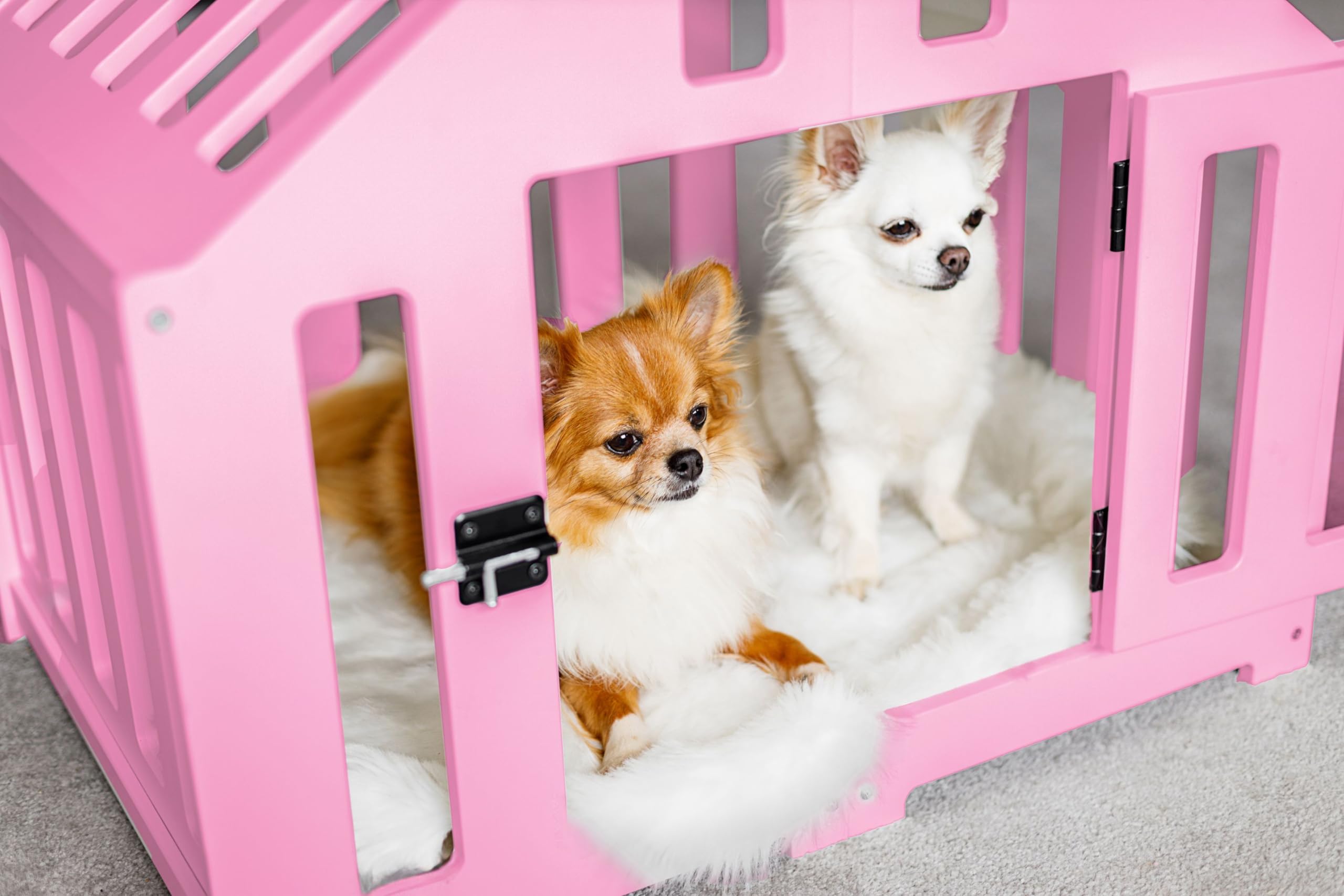 Hundehütte aus Holz, Hundekäfig Verschließbar, Tierhaus, Hundelaufstall, Hundehaus, Haustierbox, Hund, Katze, Indoor, Rosa