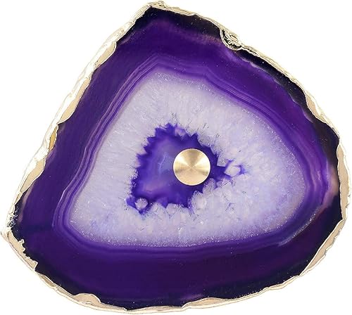 Miniatura 3 de Rockcloud Pomos de ágata morada para cajón, tiradores para armario de aparador, rebanada teñida con pomos de borde chapados en oro para decoración