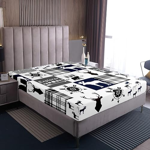 Miniatura 7 de Juego de sábanas de ciervo de alce para niñas y niños, juego de ropa de cama con diseño de flechas tribales con diseño de búfalo blanco y negro,