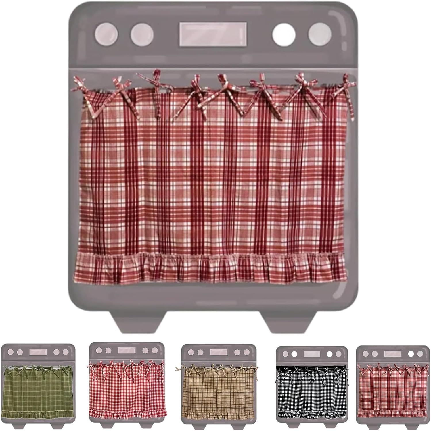 Handmade Oven Skirts, Heat-Resistant Farmhouse Kitchen Décor, Oven Skirt Curtain with Ribbon Ties & Ruffled Trim, Effortless Install Stove Curtain for Door, Decorative Kitchen Skirt (Pink) Pink 1pcs