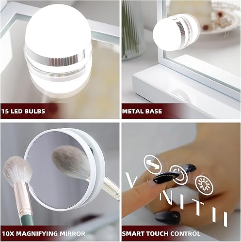 Miniatura 9 de VANITII - Espejo Hollywood con luces, altavoz con carga USB, espejo de maquillaje iluminado con bombillas, 3 modos de iluminación y espejo de