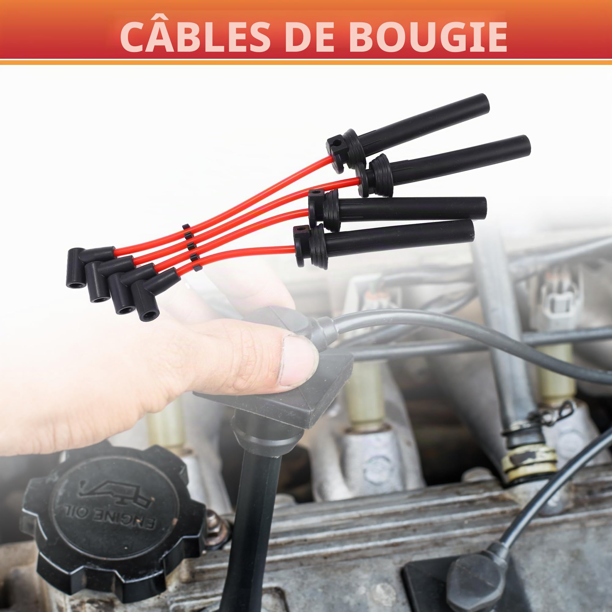 QUARKZMAN Câbles D'Allumage Pour Mini Cooper 1.6L L4 2002-2007 Lot De 4 | Couleur Rouge, Matériau Silicone Nickel, Résout Ratés Moteur, Pour Mini Cooper 1.6L L4 Supercharged 02-08