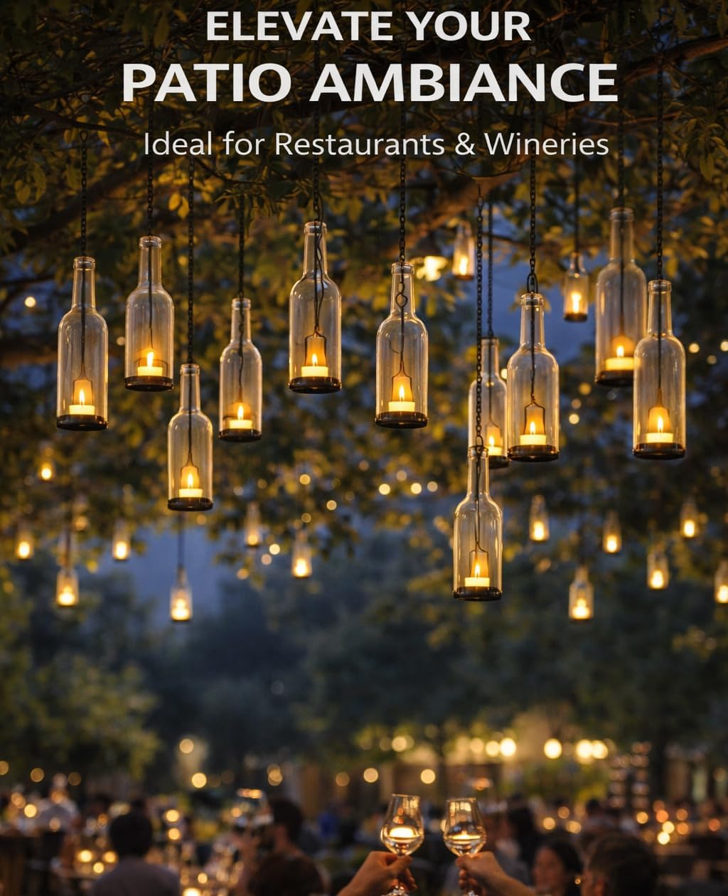 AceList 12 Pack Wrought Iron Hanging Candle Holder for Cut Glass Bottles, Fits 3.0" Diameter Bottlenecks, DIY Wine Bottle Lantern Kit for Garden, Patio, Wedding, Outdoor Decor