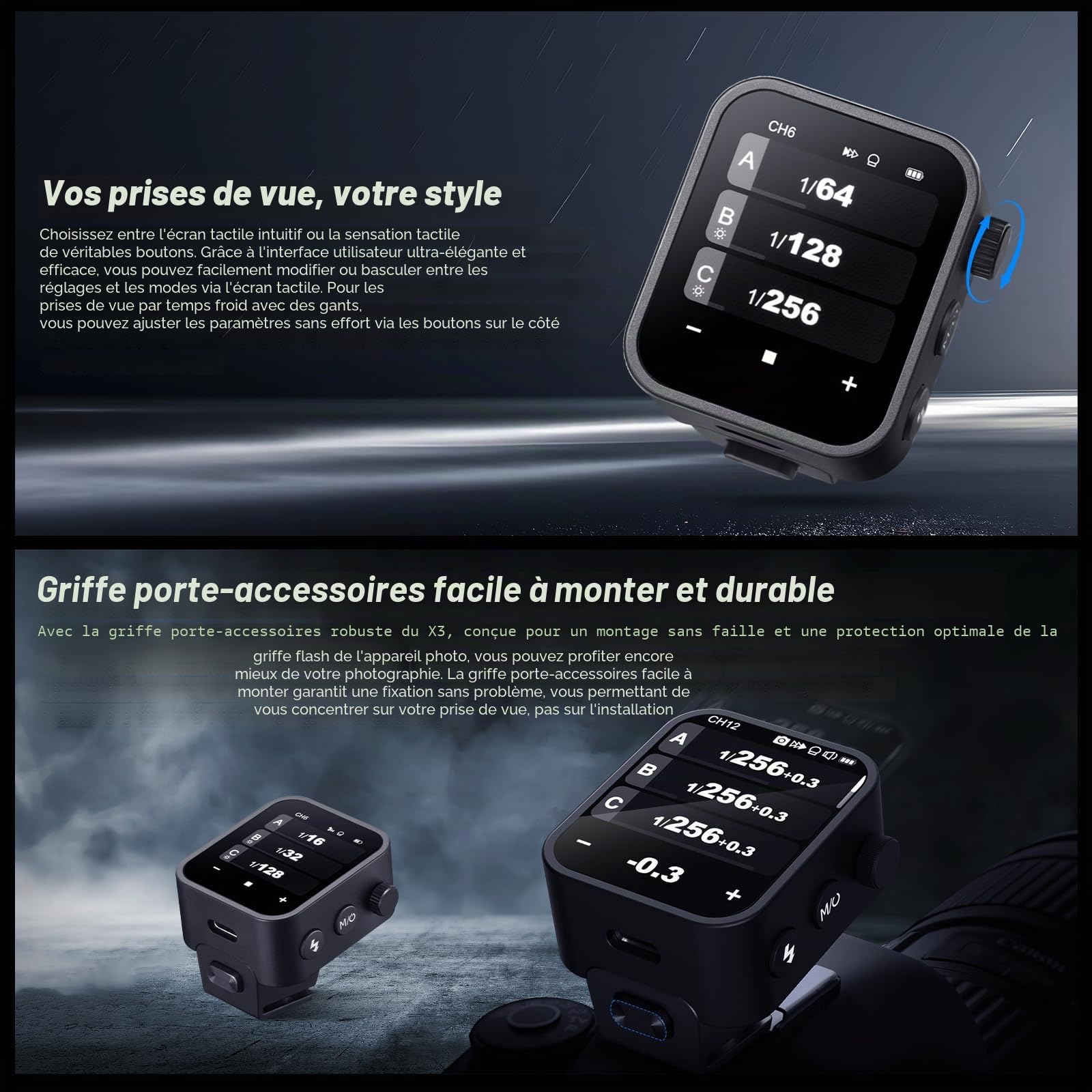 Godox X3-N Déclencheur de flash sans fil OLED Écran tactile pour appareil photo Nikon 2,4 GHz sans fil 1/8000S HSS TTL Tcm Fonction batterie intégrée rechargeable Type-C