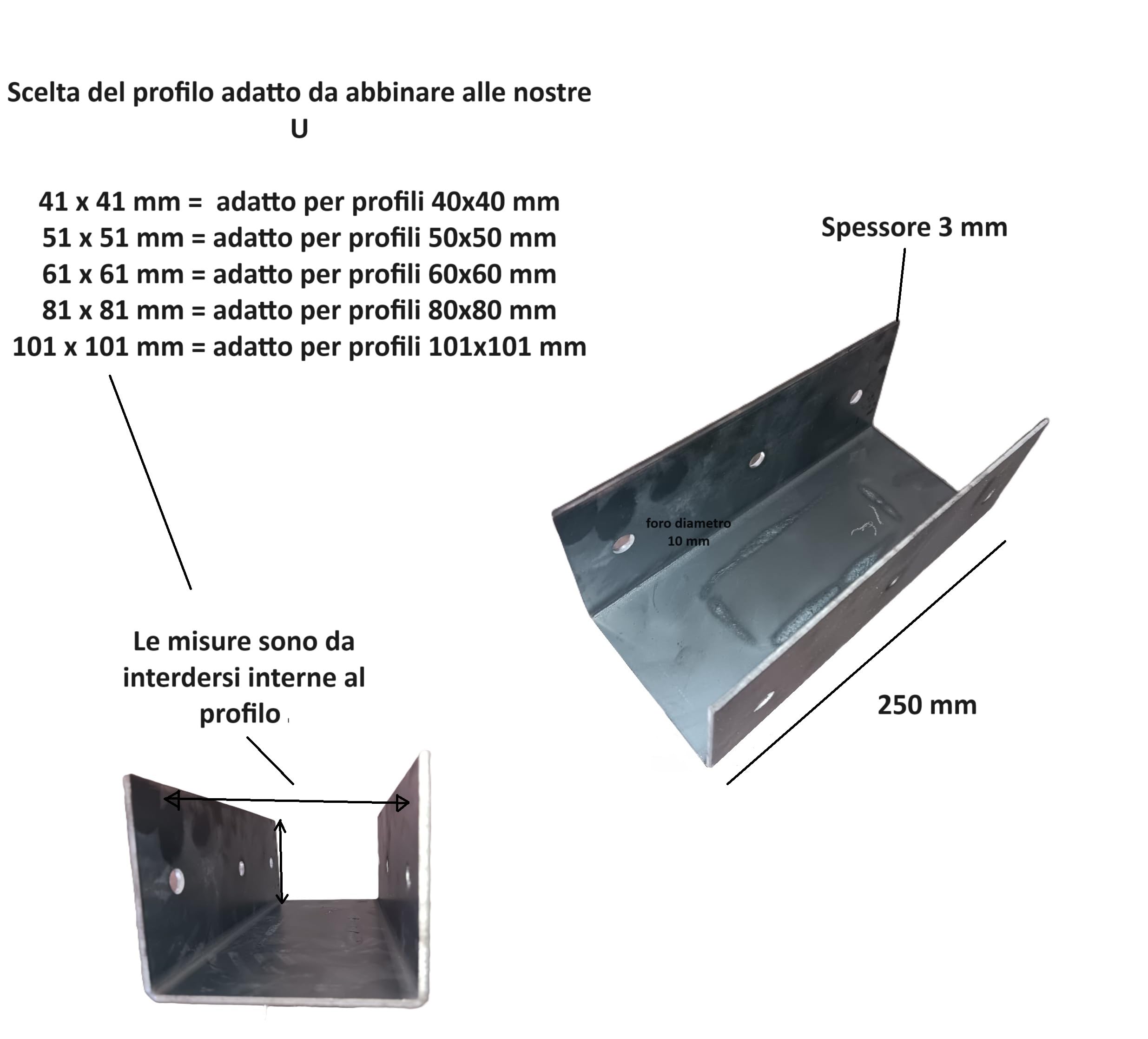 Profilo A U In Ferro Grezzo Con Fori | 41x41 Mm, Spessore 3 Mm - Confezione 2 Pezzi Da 25 Cm - Foto 5