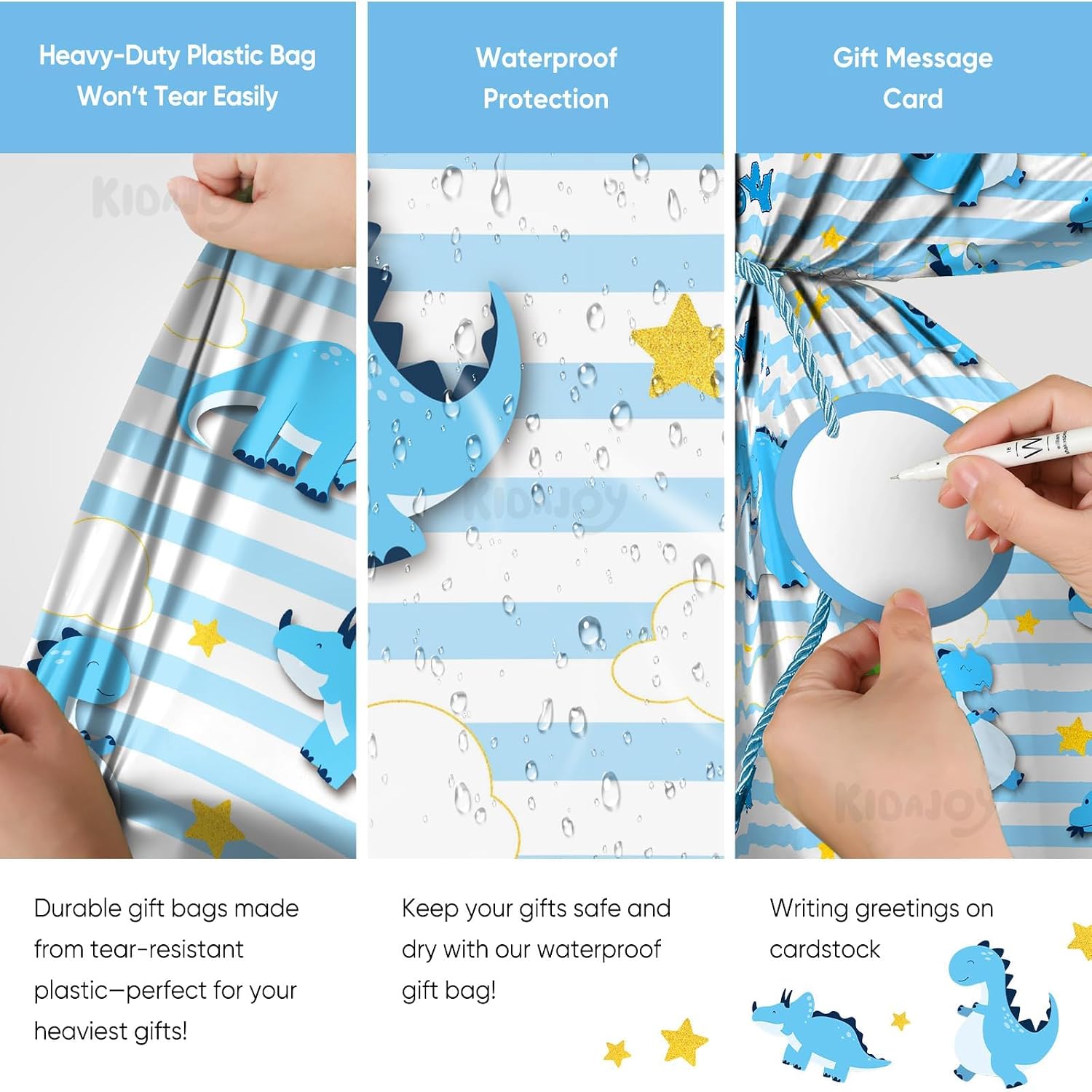 KIDAJOY Extra Large Dinosaur Baby Shower Plastic Gift Bags Boys Jumbo Blue Dinosaur Present Gift Bag Dino-Themed Newborn Party Favors Supplies Decorations 56 * 36 Inch image 4