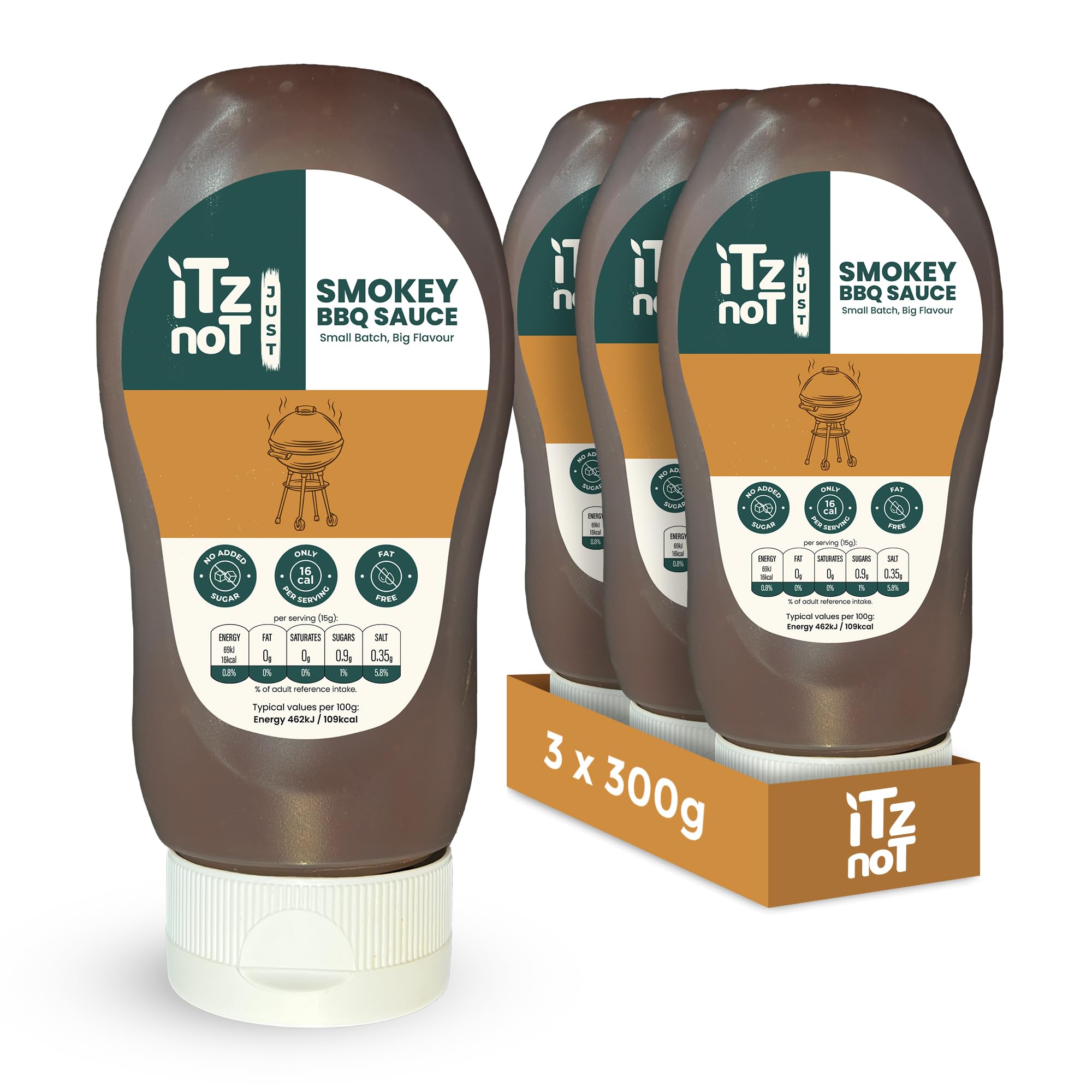 jusT BBQ Sauce (Pack of 3, 300ml) The Ultimate Smokey and Tangy BBQ Sauce, Vegan BBQ Sauce for Burgers, add Tofu. No Added Sugar, Low Calorie and Keto Friendly