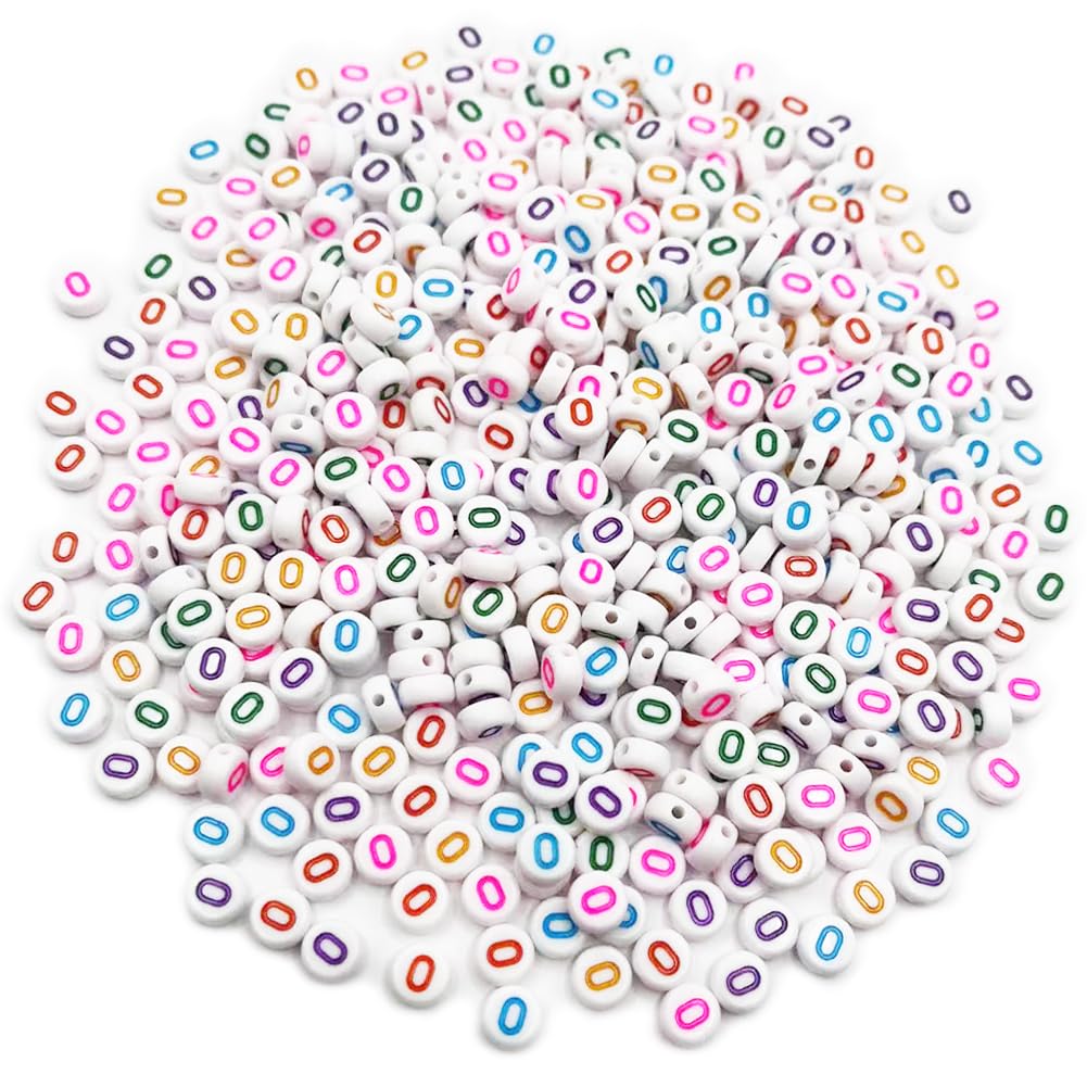 500PCS 4x7mm Acrylic Letter Beads O for Friendship Bracelets Jewelry Making White Flat Round Acrylic with Colourful Alphabet Beads for DIY Crafts Bracelets Necklaces Key Chains Phone Lanyard