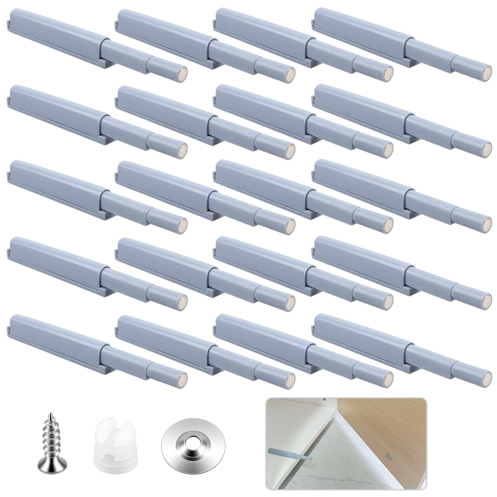 20 Pack Push to Open Door Catches, Push to Open Door Opener, Magnetic Catches for Cupboards Cupboard Magnetic Door Catch with Installation Accessories for Kitchen Cabinet Door Furniture Wardrobe