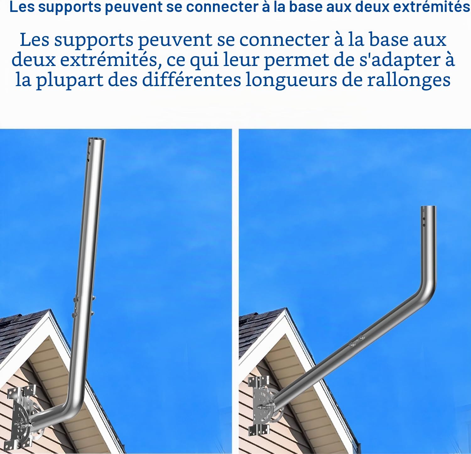 Mât d'antenne Universel pour antennes de télévision/Satellite/Radio/Wi-FI - Support d'installation sur Poteau et Mural réglable (Support en Inoxydable de 52cm)