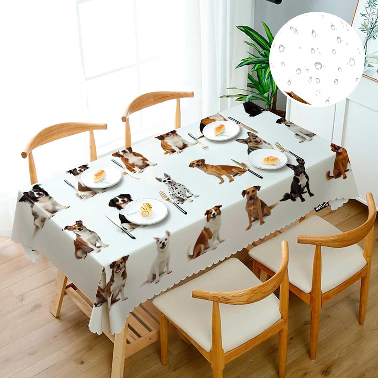 Swono Dogs Table Cover Cute Animal Medium Size Family Breed Dogs 50x72 Inch Table Cloth for Rectangle Tables Buffet Parties Coffee BBQ and Dinning Tablecloth