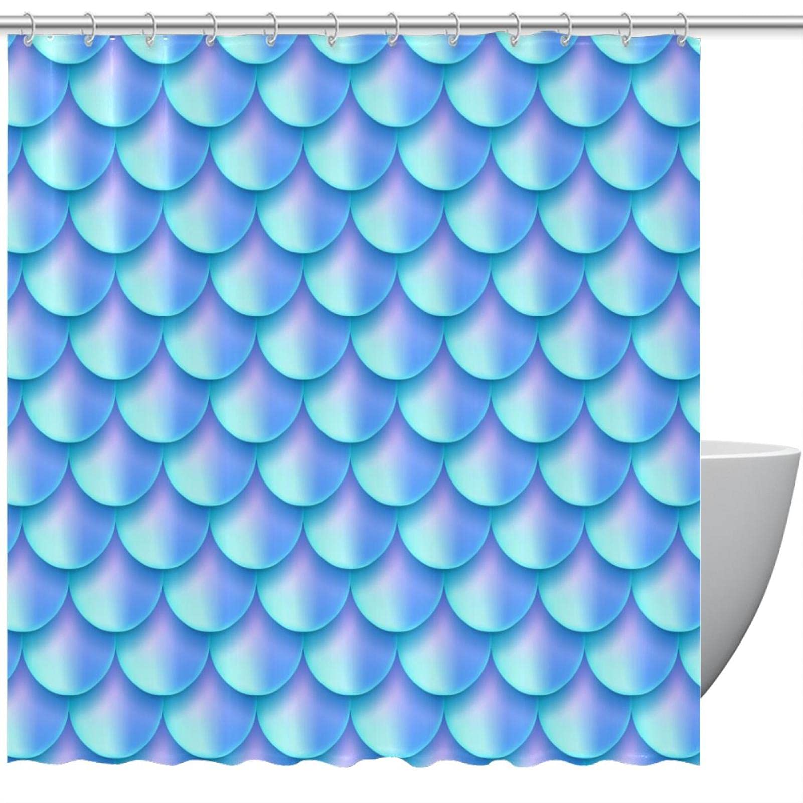 Rideau de douche motifs écailles de sirène anti-éclaboussures bleu clair 183x183