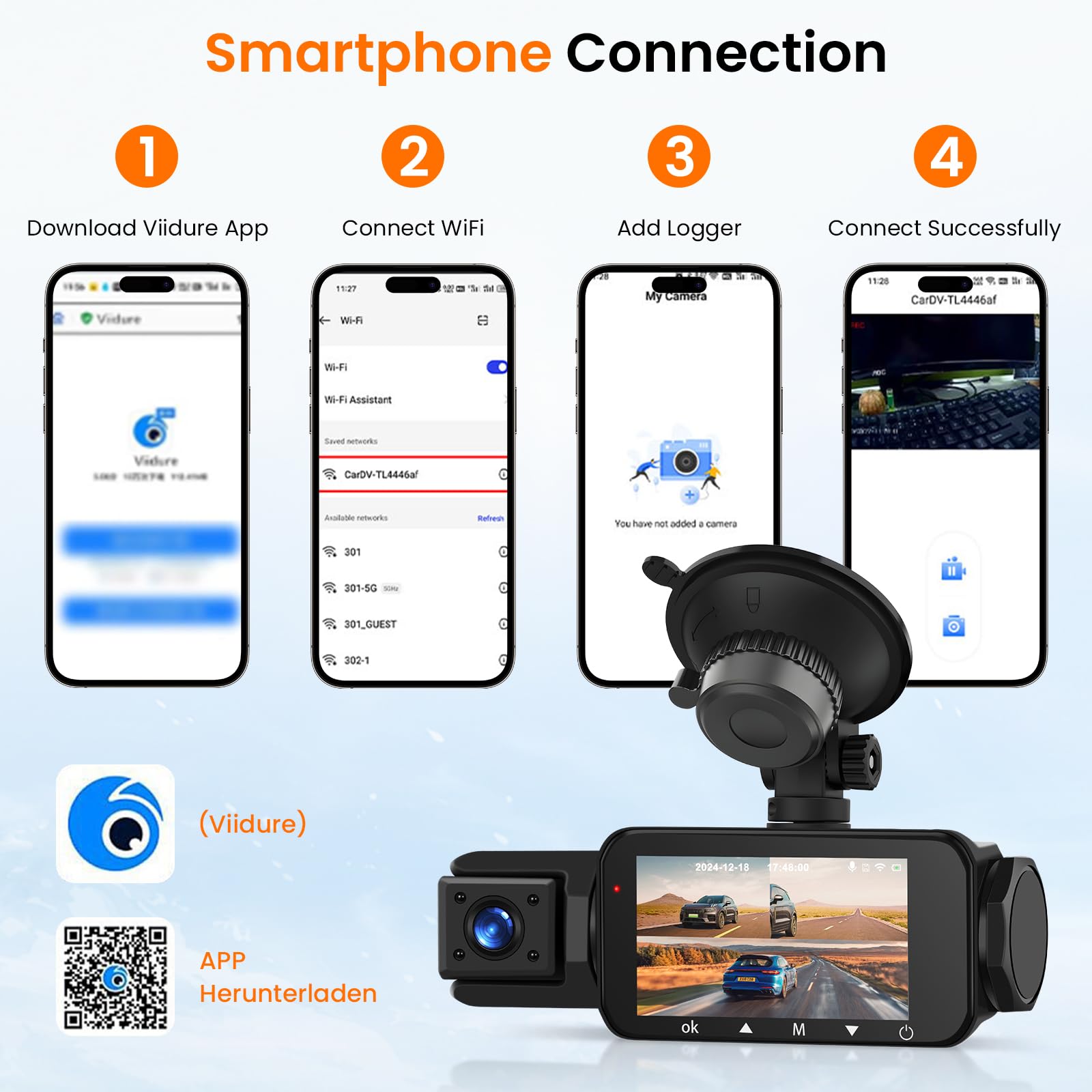 Hodozzy 2K+1080P Dashcam Voiture 360° avec 5GHz WiFi, 4 Caméras Avant Arrière Intérieur Gauche, Nachtsicht Ohne Licht, Écran Tactile IPS 3", Enregistrement en Boucle, Capteur G,Mode Stationnement 24H