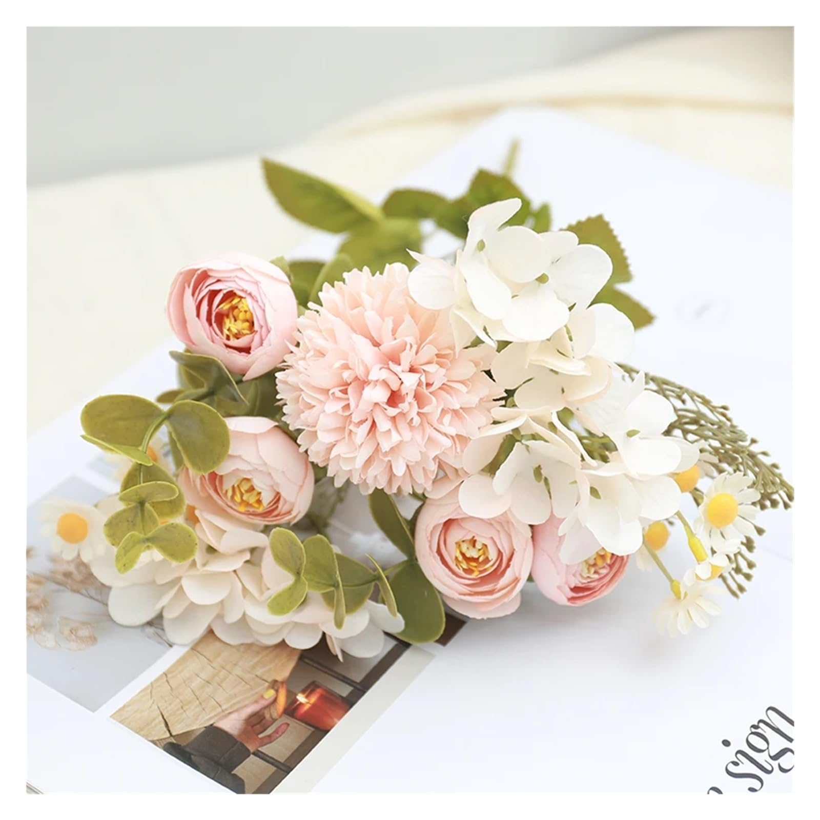 LXLAEOANG Artificial Flower Branches Delicate Silk Rose Tea Bud Sunflower Wedding Decoration Home Dandelion Hydrangea Artificial Flowers(Color6)