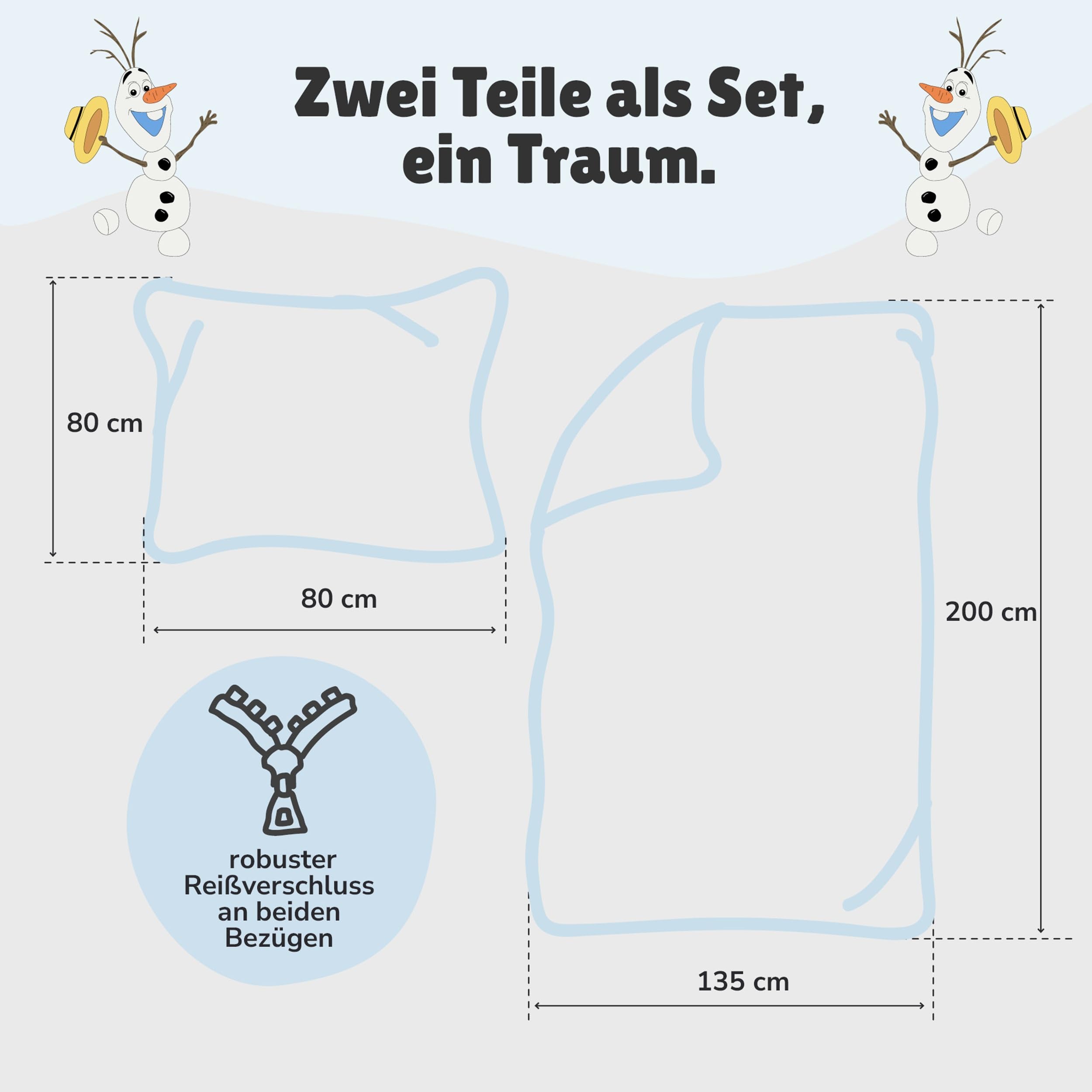 Familando Frozen Bettwäsche-Set (2-teilig) – Decken- & Kissenbezug 135x200 cm & 80x80 cm mit Reißverschluss – Flanell aus 100% Baumwolle – Wendemotiv mit Anna & ELSA – Öko-TEX Zertifiziert – Winter