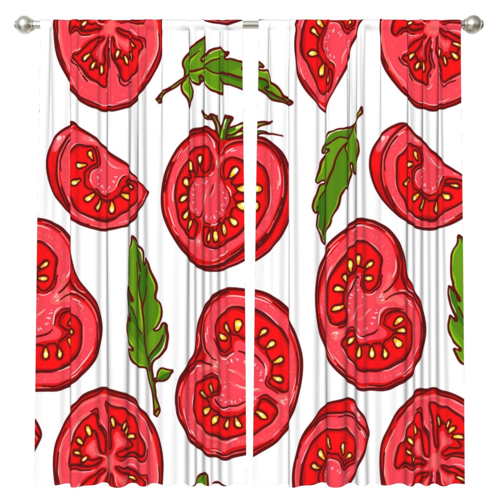InOmak Cartoon Of Tomato Leaves Pattern, 2 Panels Window Curtains 52 x 84 Inch Blackout Curtains for Living Room Bedroom