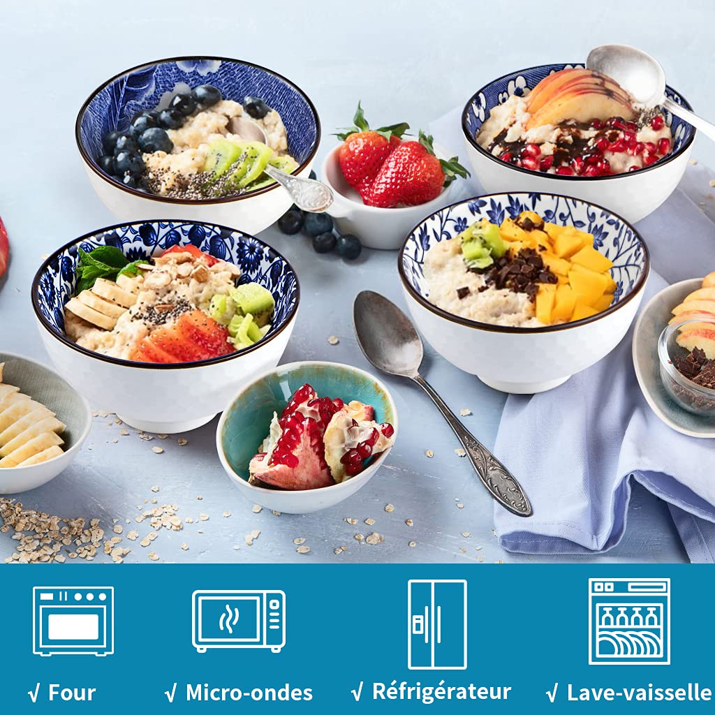Skelang 6 Pcs Bol petit dejeuner porcelaine, bols cereales, bol soupe céramique, pour stocker des céréaless, de la soupe, du dessert, du riz