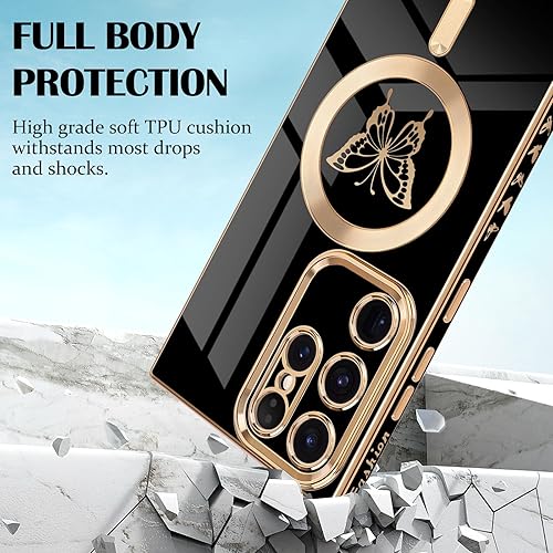 Miniatura 3 de Newseego - Funda magnética para Samsung Galaxy S23 Ultra 5G, bonita funda de lujo con borde chapado de mariposa para mujeres, niñas y hombres, TPU