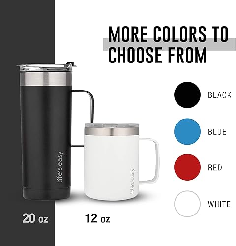 Miniatura 7 de Life's Easy Taza de acero inoxidable de 12 onzas con asa, vaso de viaje aislado de doble pared con tapa abatible, taza térmica para café, agua,