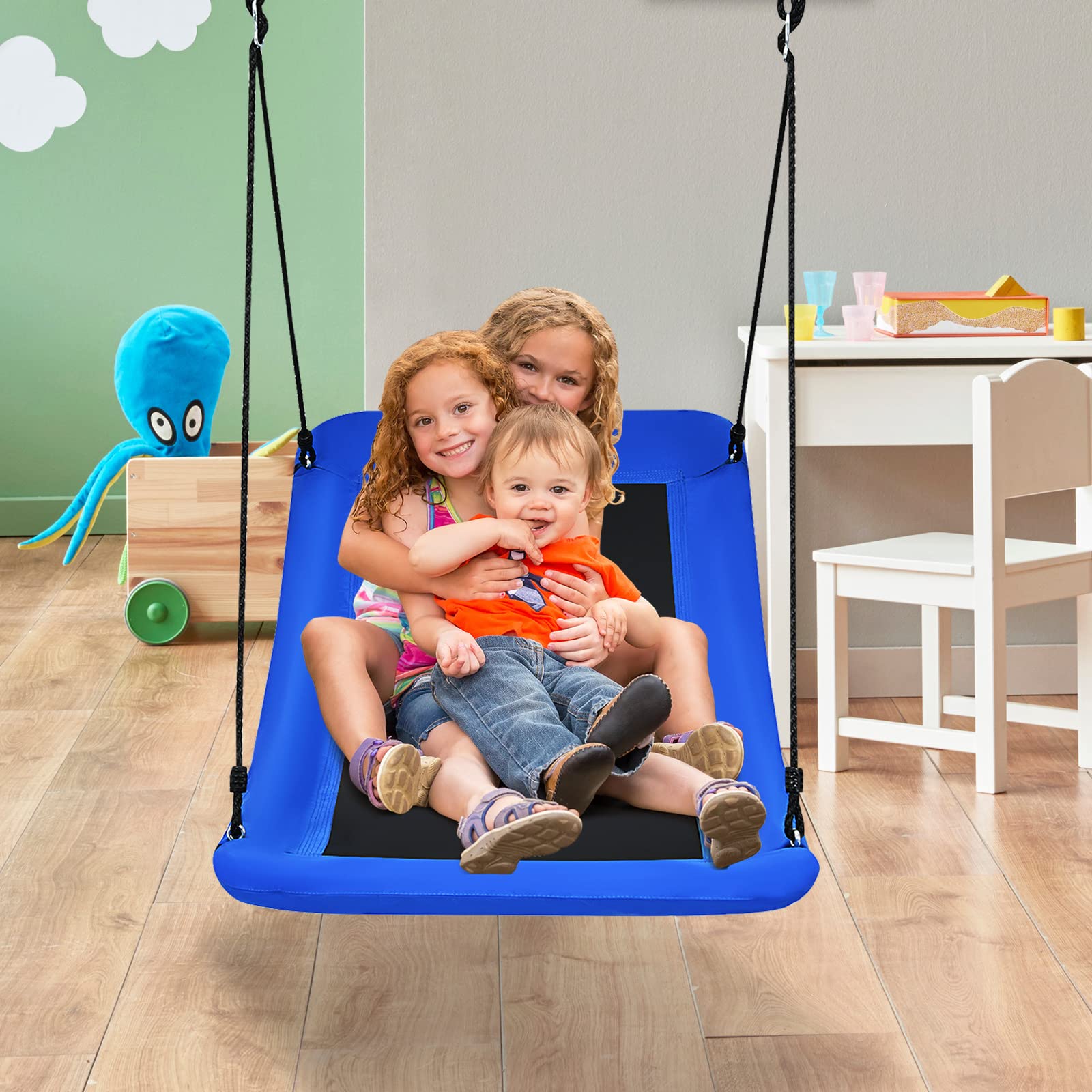 DREAMADE Nestschaukel eckig 150x80cm, Kinderschaukel bis 150KG belastbar, Baumschaukel mit 100-180cm verstellbaren Seil, für Kinder & Erwachsene, für Indoor & Outdoor (Blau)