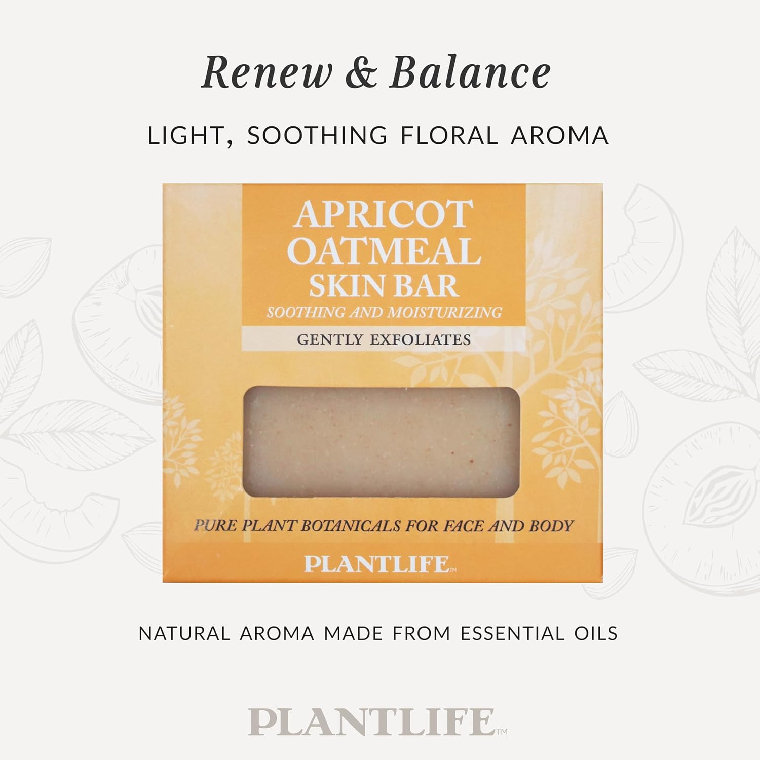 Plantlife Apricot Oatmeal 6-Pack Bar Soap - Moisturizing and Soothing Soap for Your Skin - Hand Crafted Using Plant-Based Ingredients - Made in California 4.5oz Bar