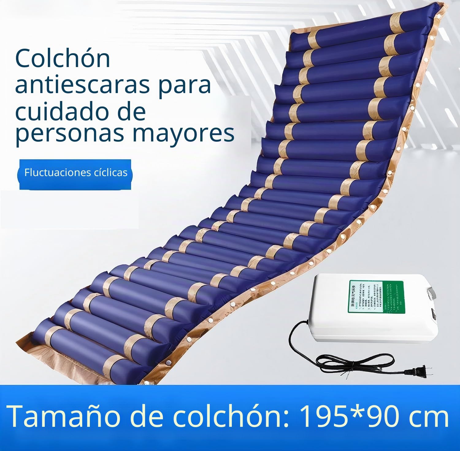 Colchón Antiescaras De Aire Alternante, 195X90cm, con Compresor Silencioso, para Escaras Grado I, II y III, Colchón Antiescaras De Aire, para Aliviar La Presión