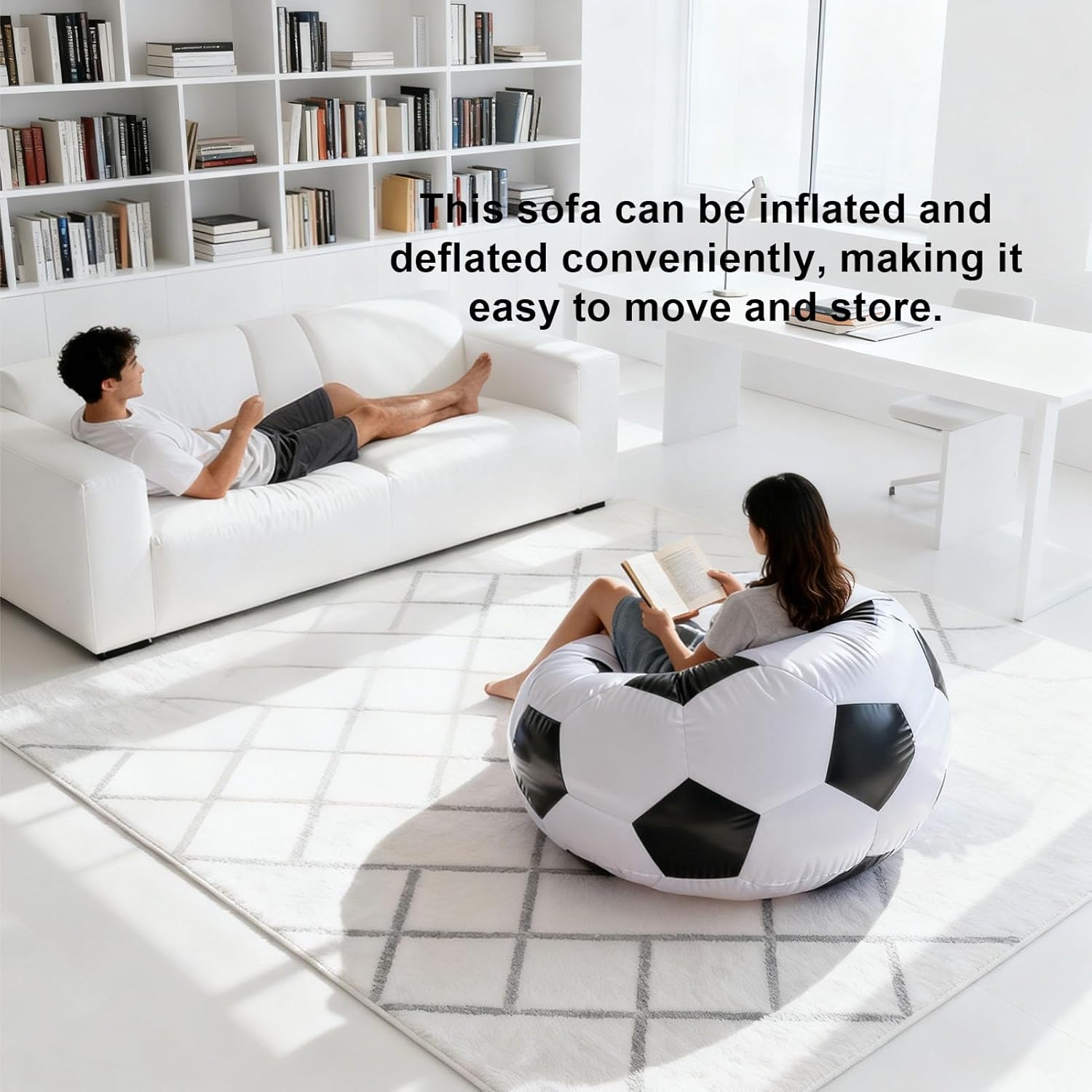 TOPINCN Inflatable Bean Bag Chair, Outdoor Blow up Chair Inflatable Lazy Sofa Soccer Design Inflatable Couch, PVC Football Sofa Portable Lounger for Living Room Bedroom Travel