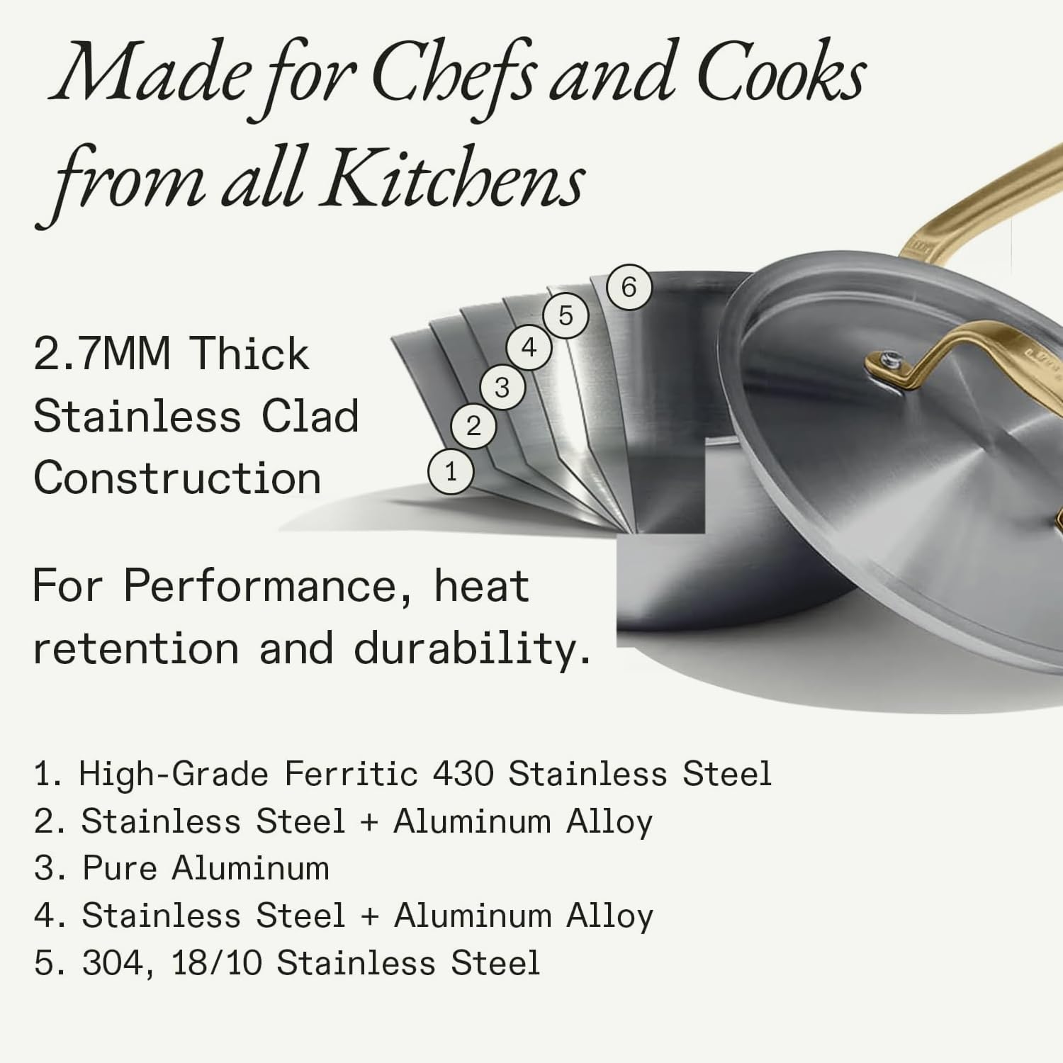 Made In Saucier Pan - Stainless Steel, Antique Brass -2