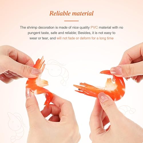 Miniatura 4 de Chalyna 9 unidades de camarones falsos de imitación rojos modelo de camarones cocidos simulados, modelo de alimentos falsos artificiales para