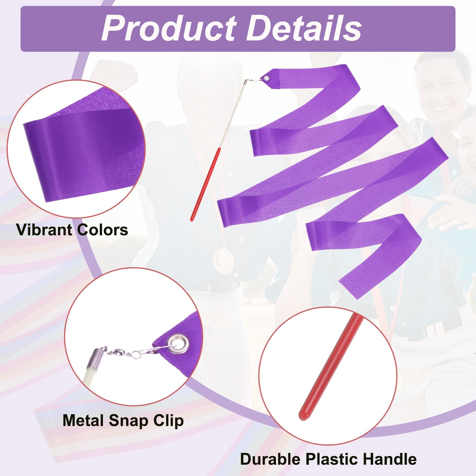 PATIKIL Dance Ribbons, 6 Pack 78.7 Inch Gymnastics Dance Streamers with Non-Slip Wand Dance Flags for Gifts Dancing - Image 3