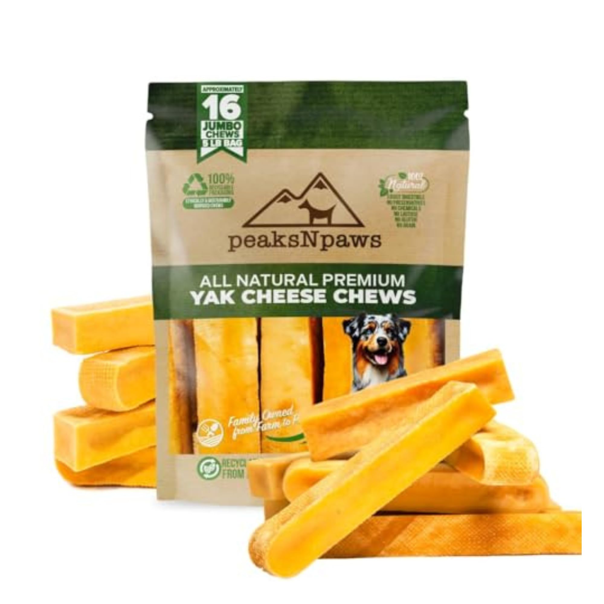 peaksNpaws Premium Yak Cheese Dog Treats - Natural Yak Chews from Himalayan Mountains - Grain Free, Lactose Free - Easily Digestible, 100%