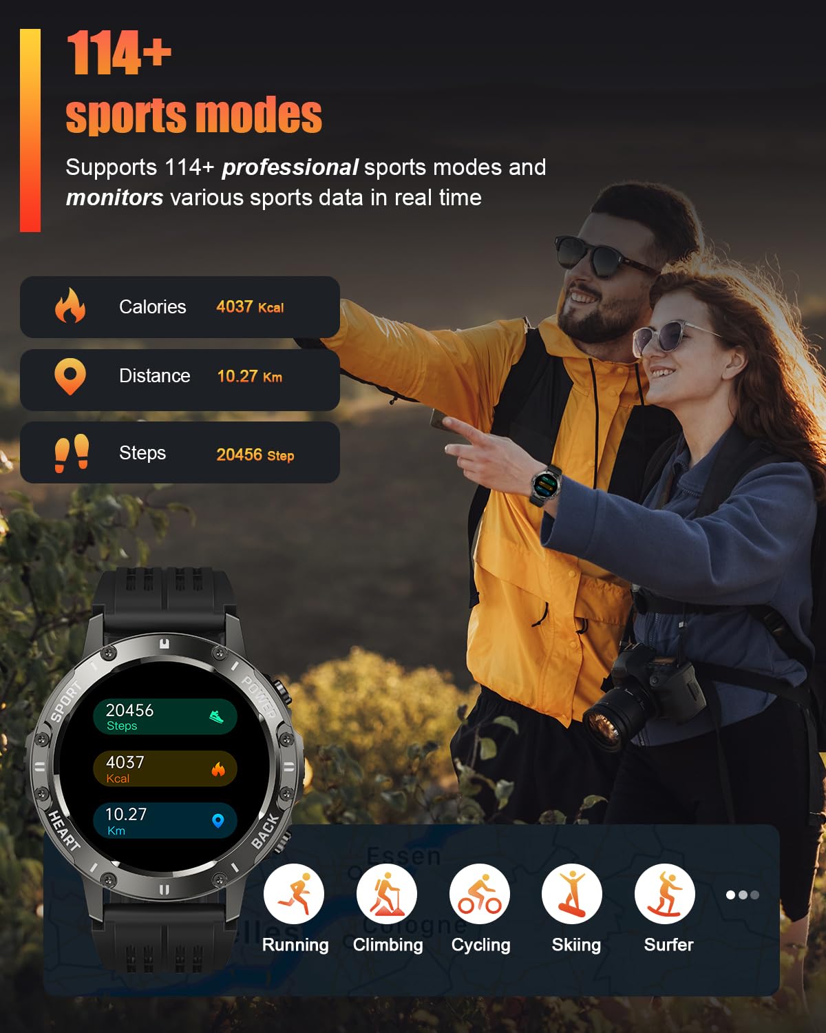 TIMU Smartwatch Uomo, 1,39" HD Orologio Smartwatch Uomo con Chiamata Bluetooth 5.3, 114+ Modalità Sportive, Sonno/Cardiofrequenzimetro/Contapassi, IP68 impermeabile Smart Watch per Android iOS, Nero